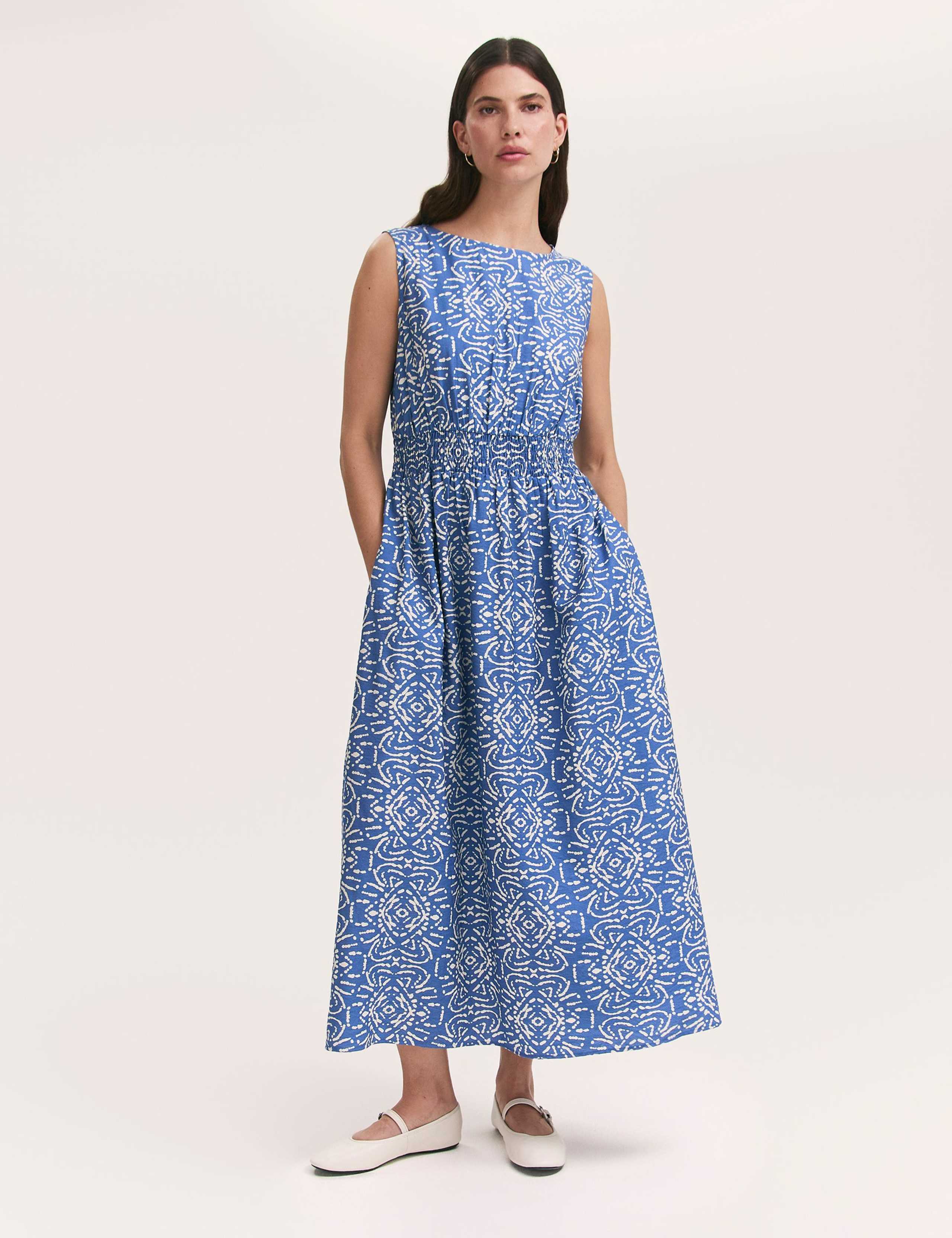 Printed Slash Neck Midi Waisted Dress 2 of 4