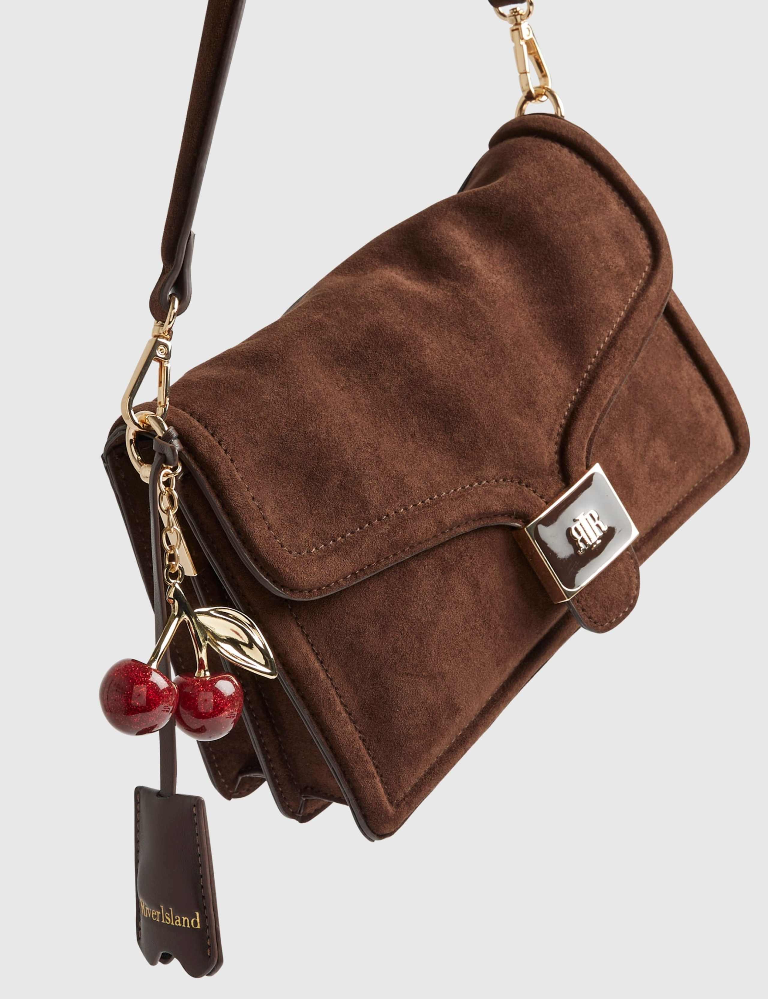 Faux Suede Cherry Charm Shoulder Bag 3 of 5