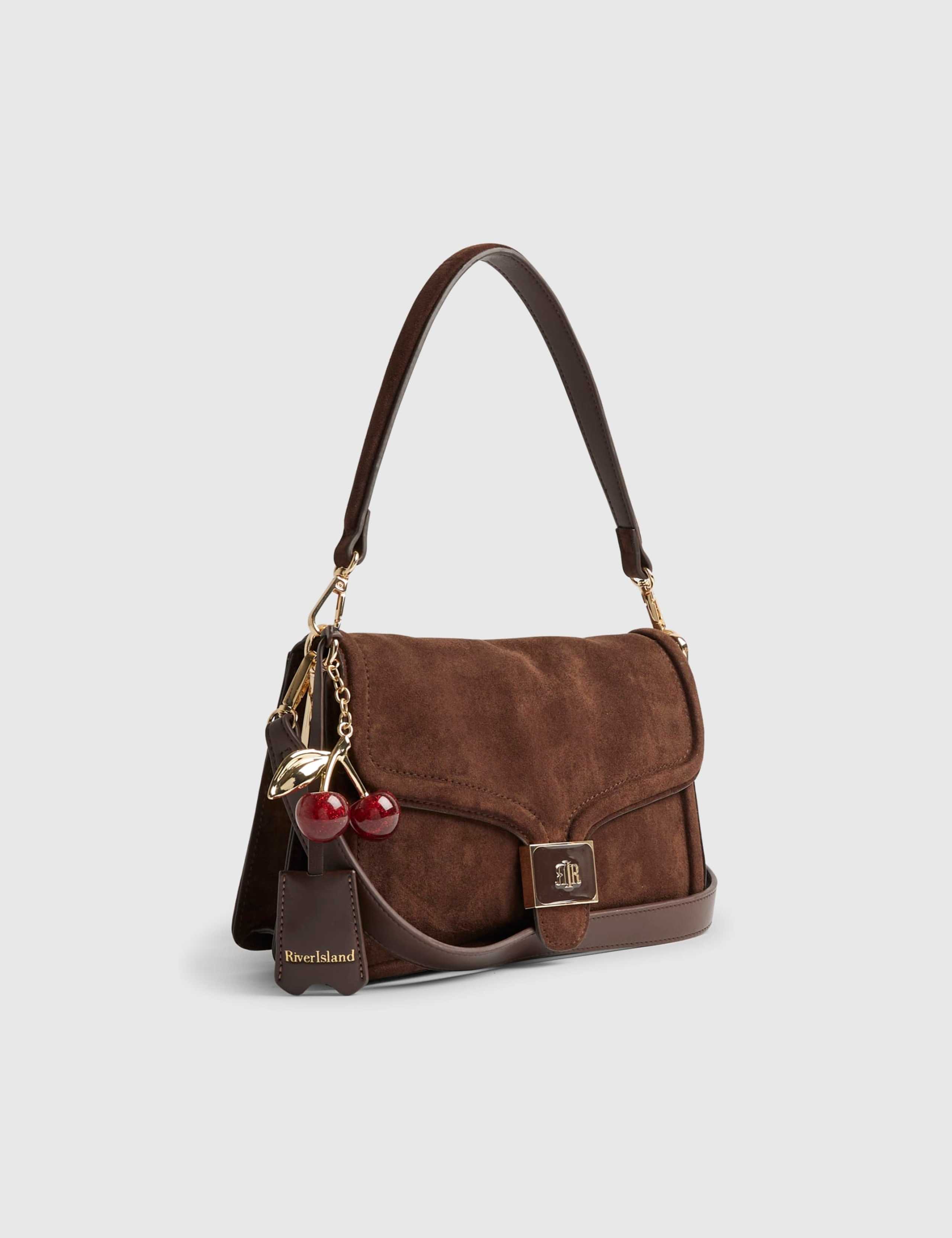 Faux Suede Cherry Charm Shoulder Bag 4 of 5