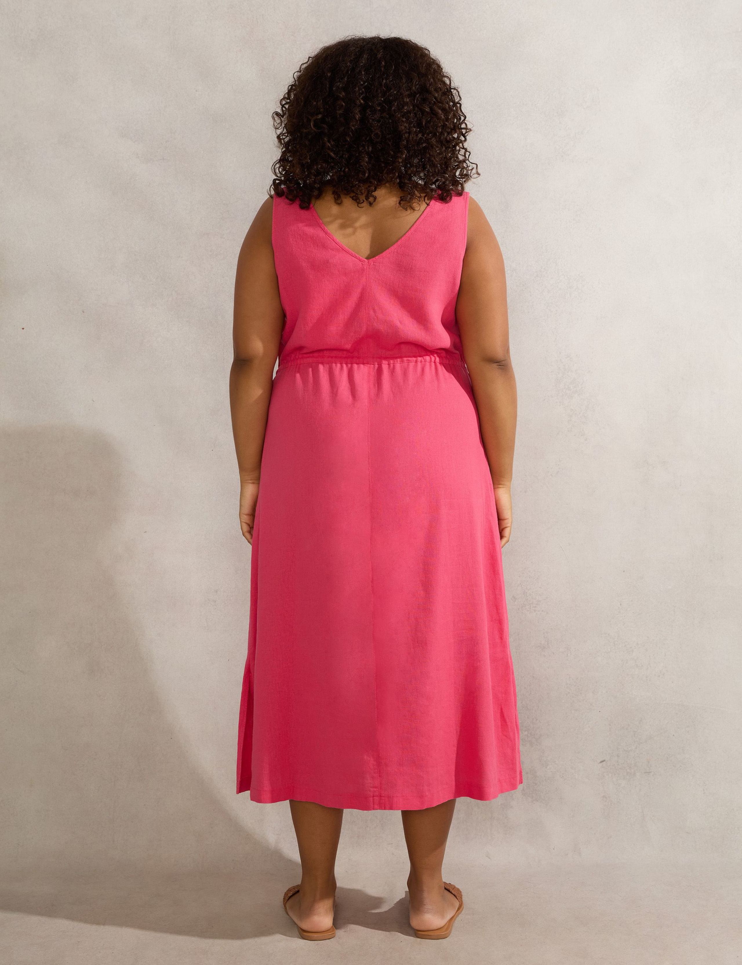 Linen Blend V-Neck Midi Waisted Dress 3 of 3