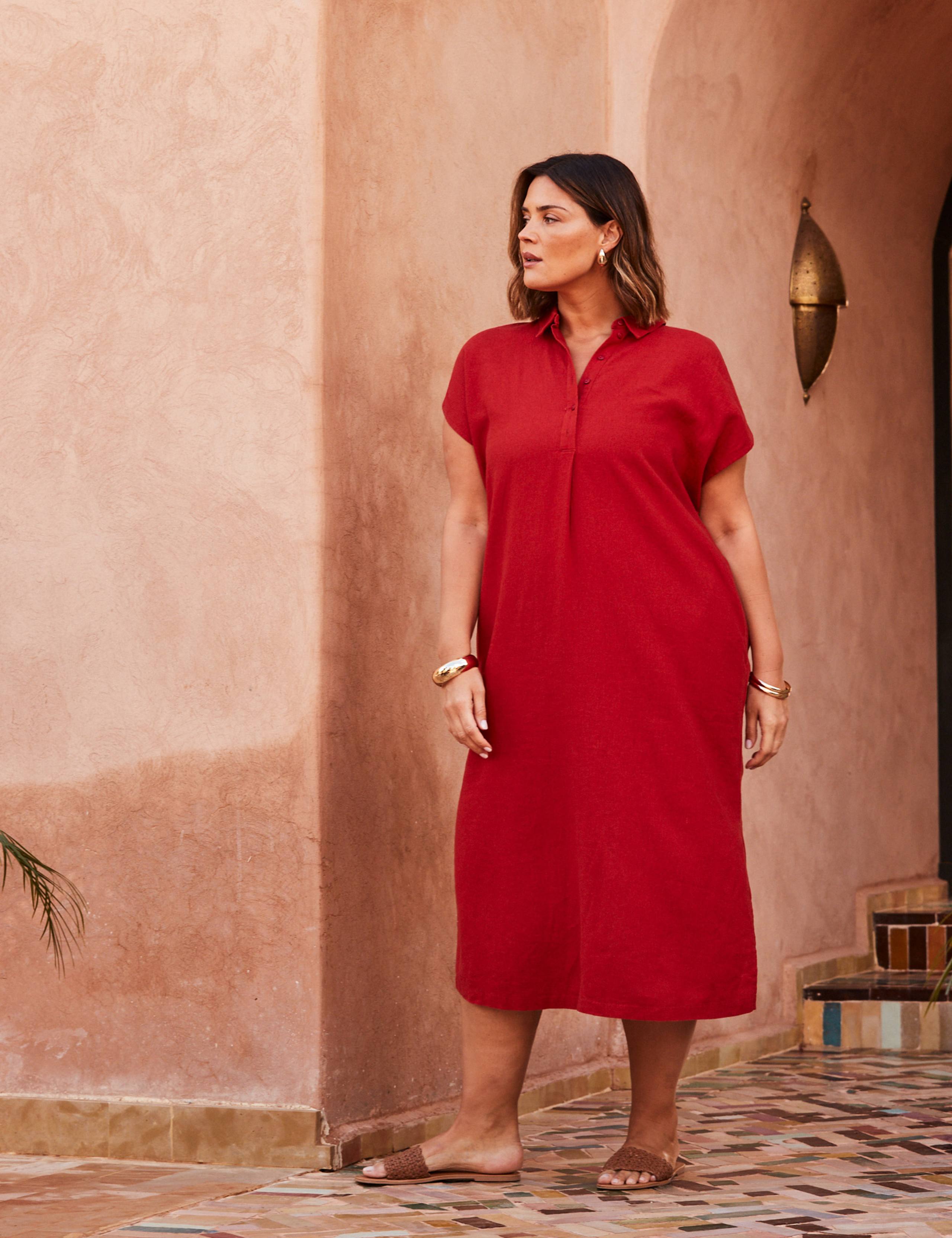 Linen Blend Midi Shirt Dress 2 of 5