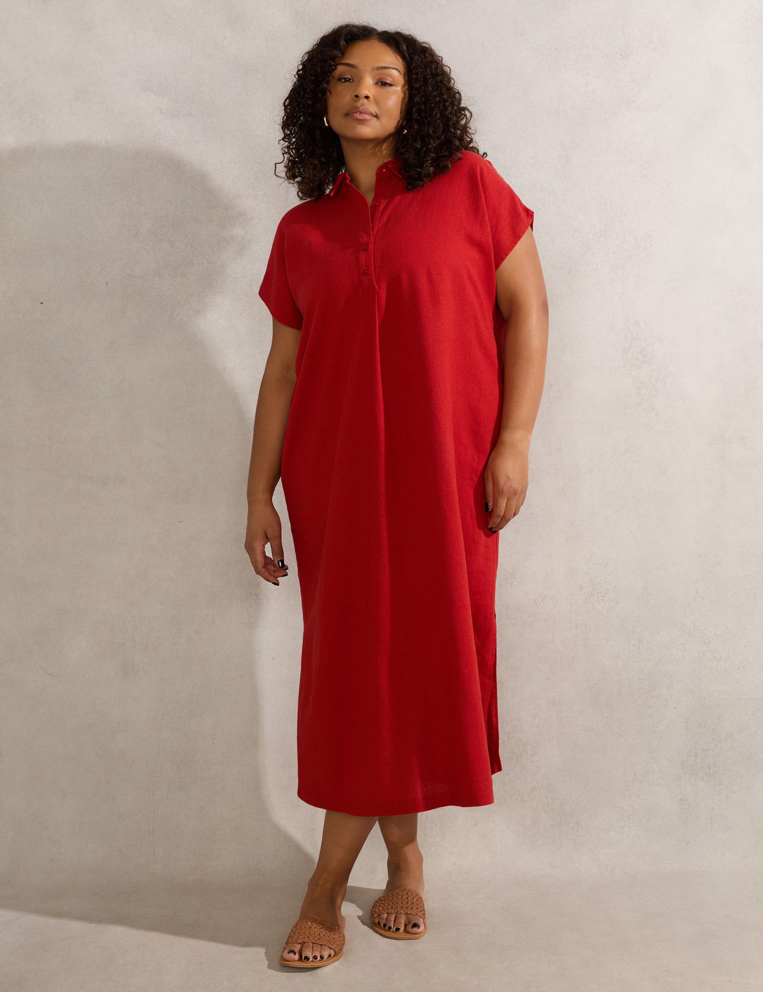 Linen Blend Midi Shirt Dress 3 of 5