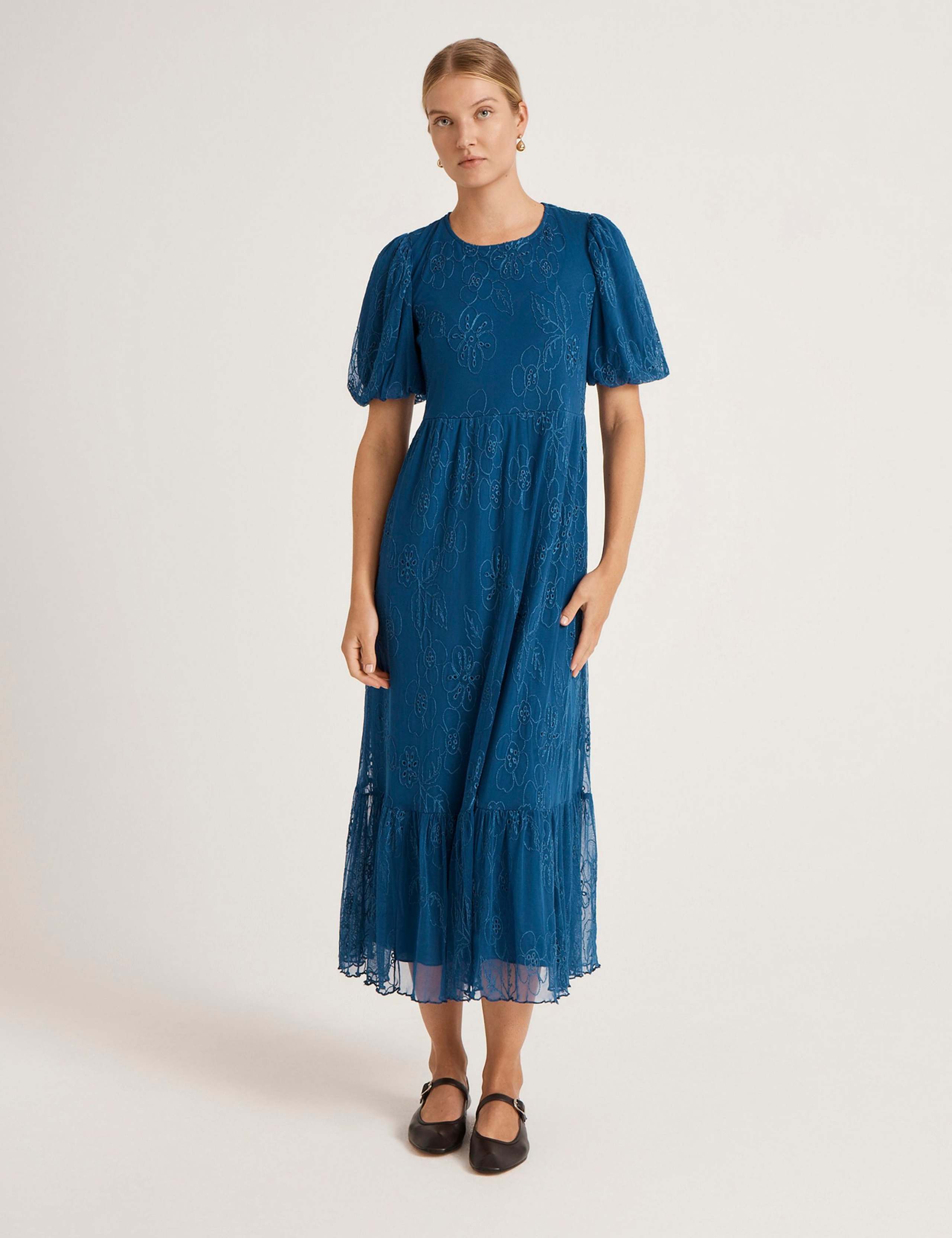 Mesh Floral Embroidered Midi Tiered Dress 1 of 5