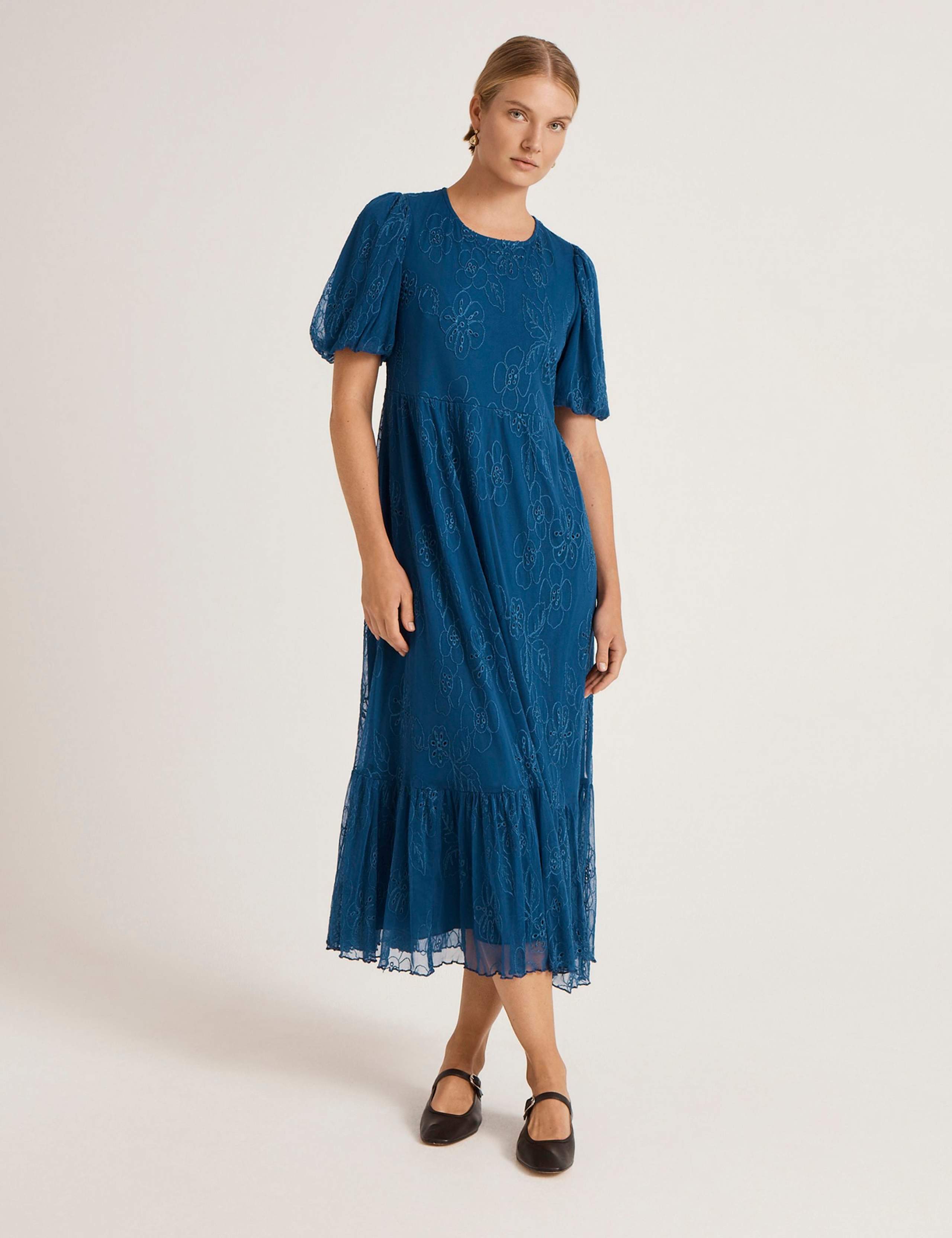 Mesh Floral Embroidered Midi Tiered Dress 2 of 5