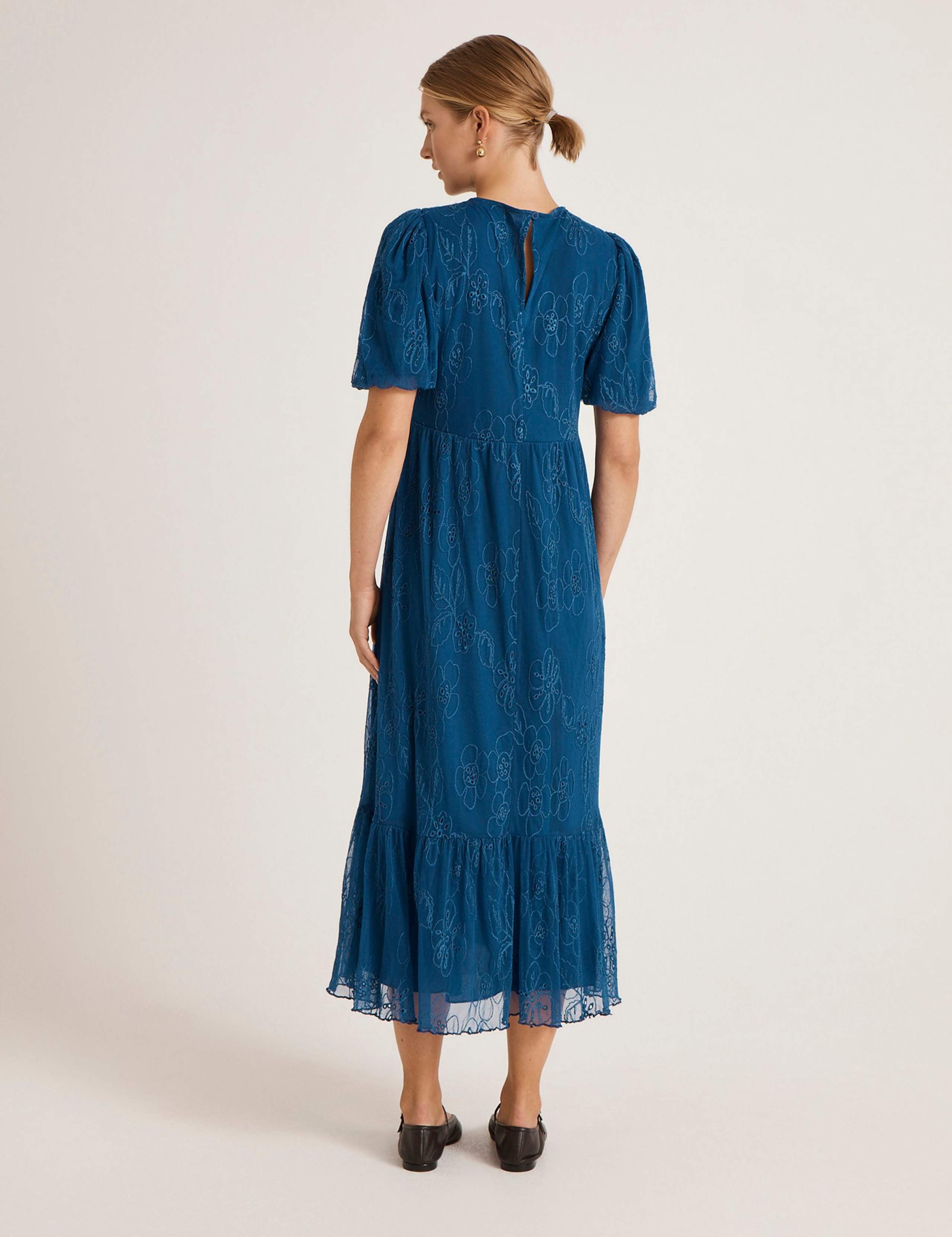 Mesh Floral Embroidered Midi Tiered Dress 3 of 5