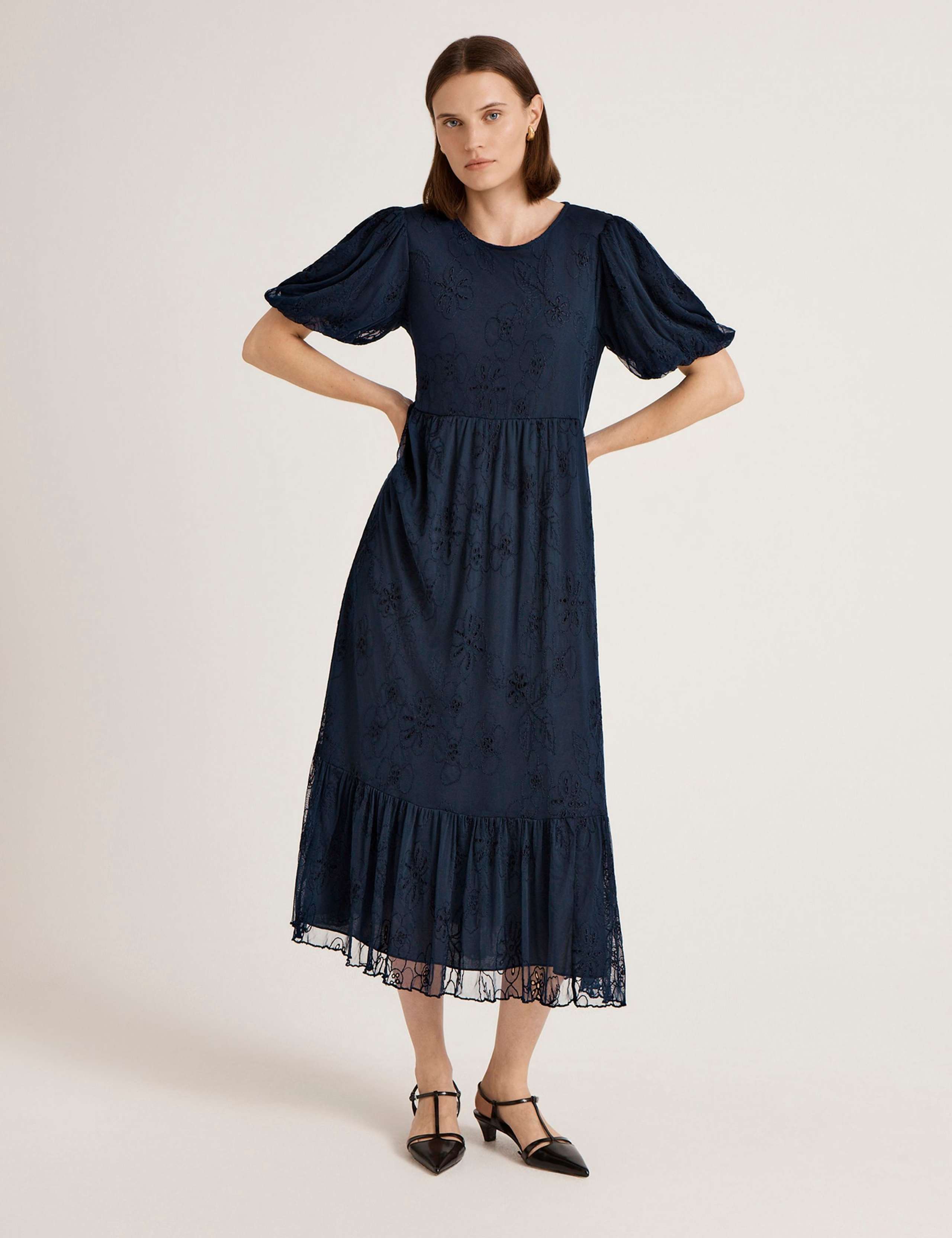 Mesh Floral Embroidered Midi Tiered Dress 1 of 4