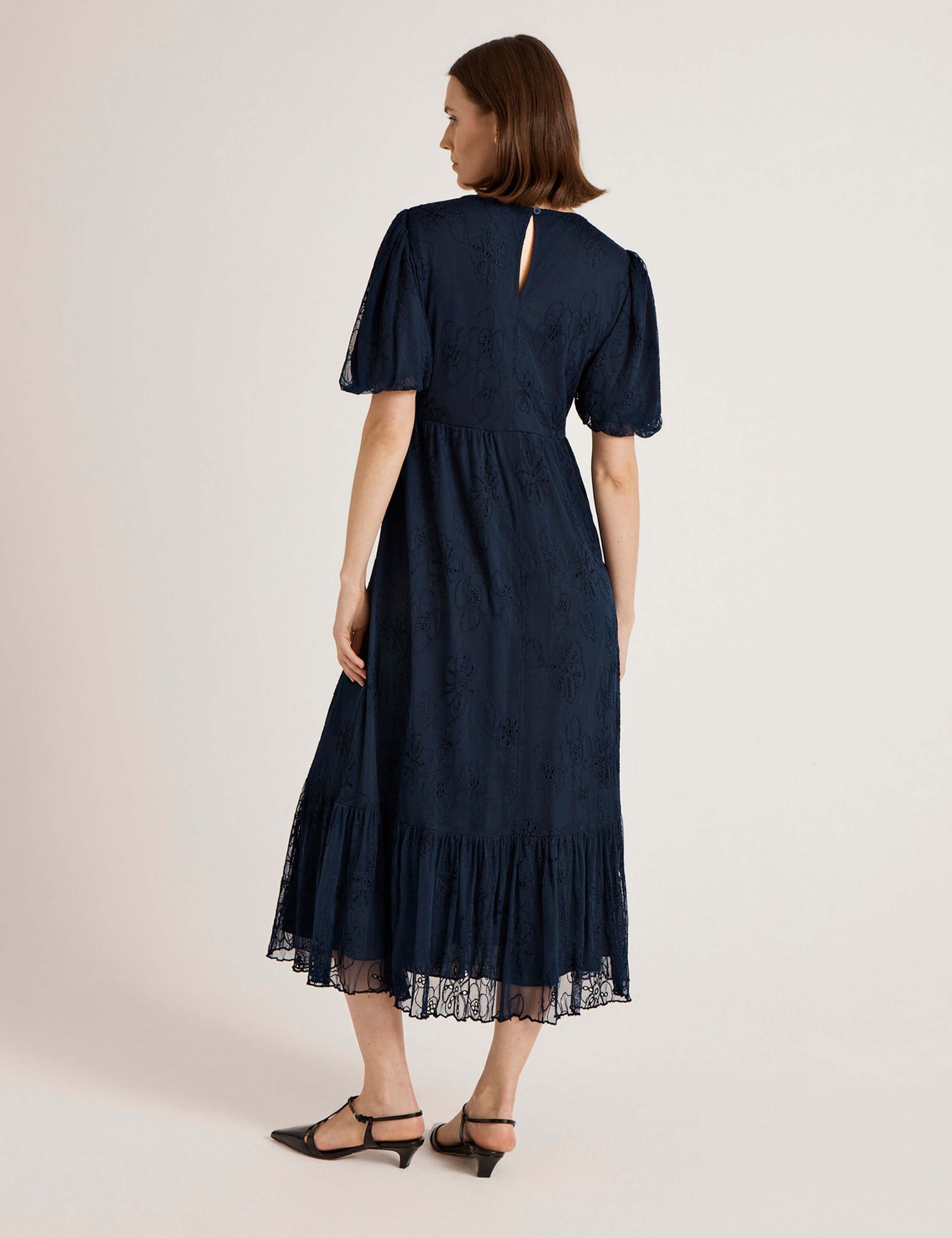 Mesh Floral Embroidered Midi Tiered Dress 2 of 4