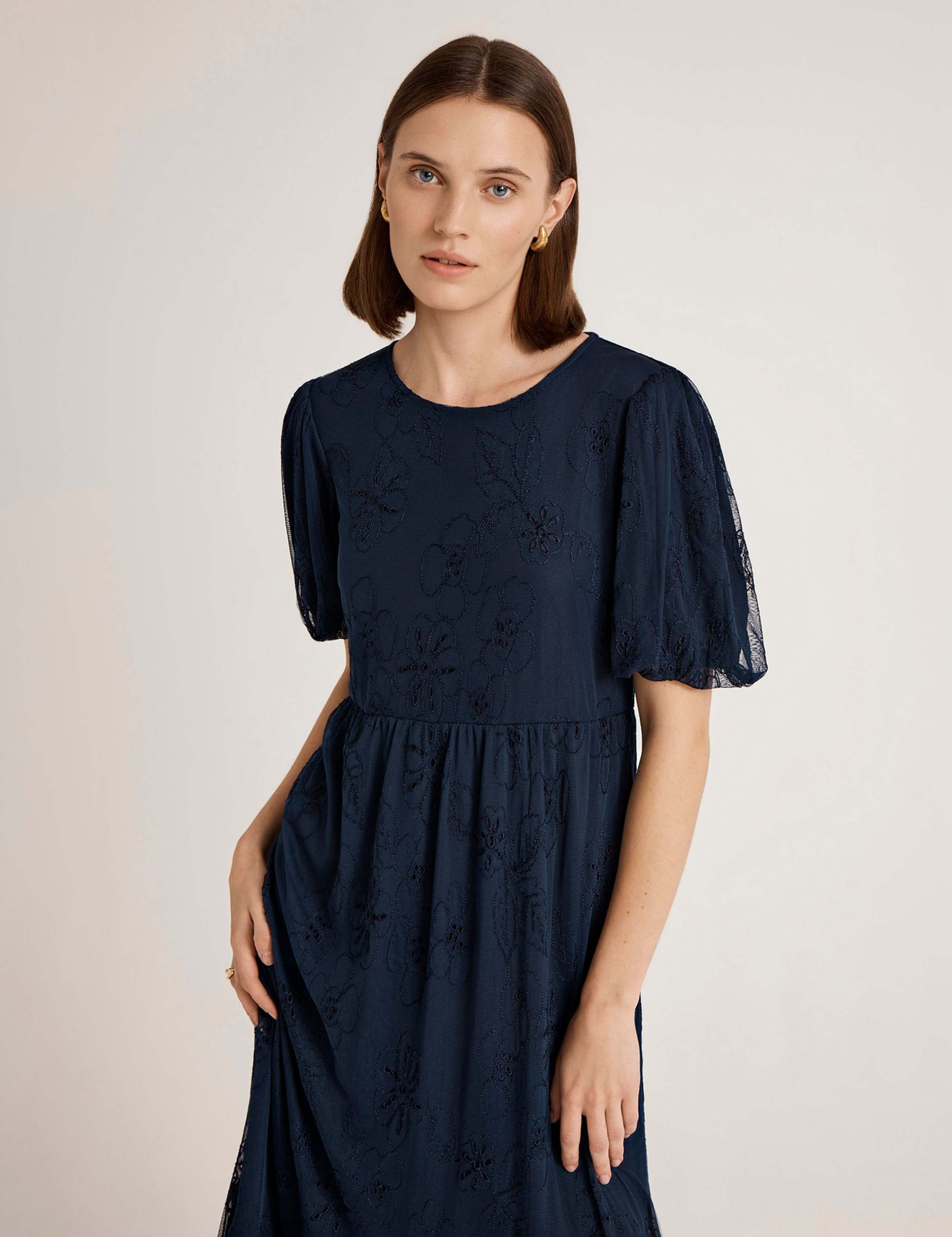 Mesh Floral Embroidered Midi Tiered Dress 3 of 4