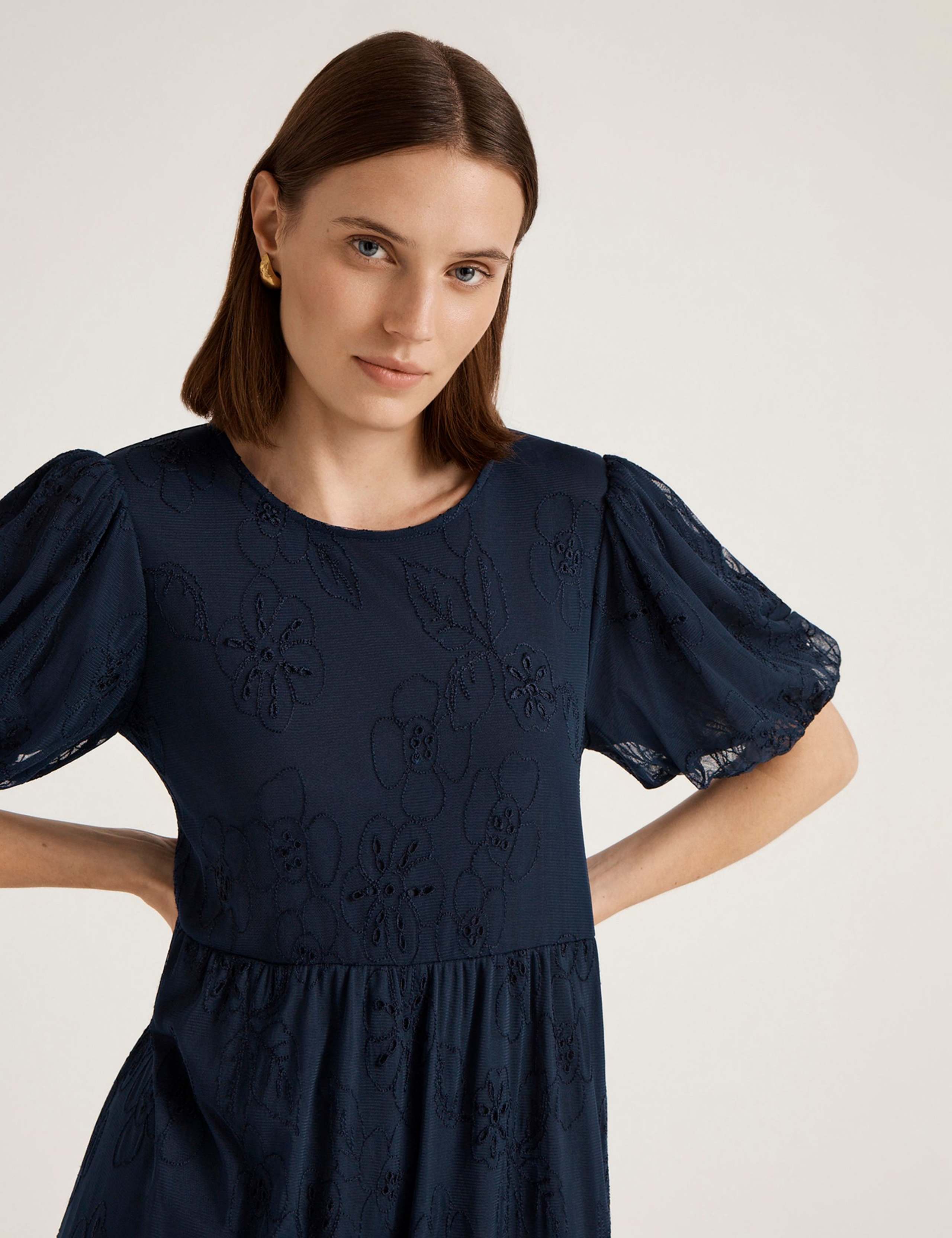 Mesh Floral Embroidered Midi Tiered Dress 4 of 4