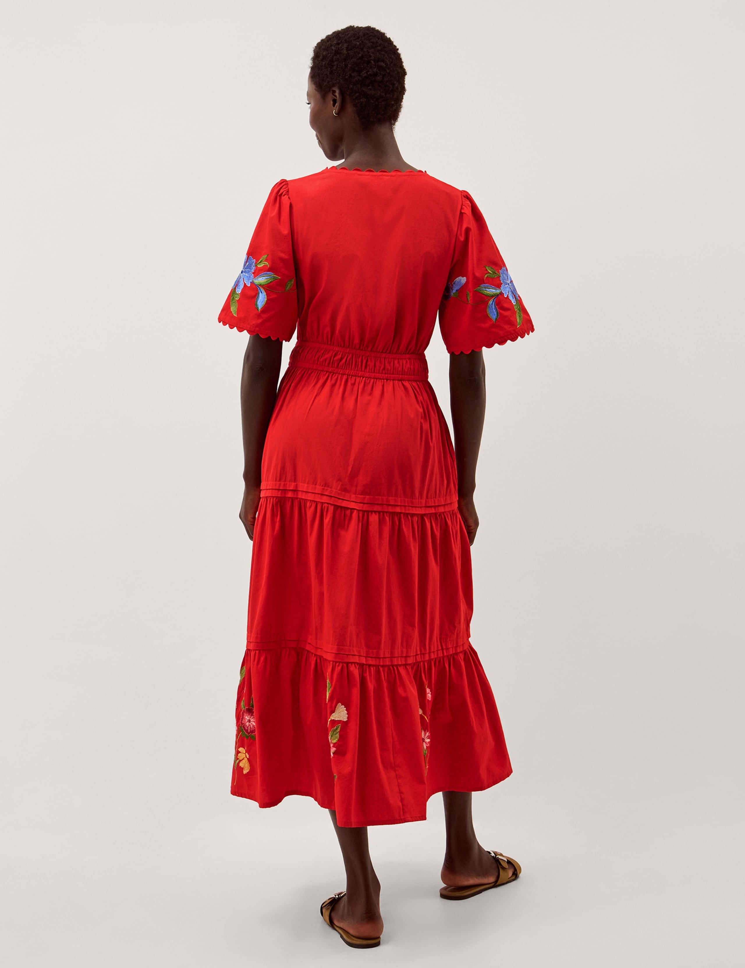 Pure Cotton Embroidered V-Neck Midi Dress 3 of 5