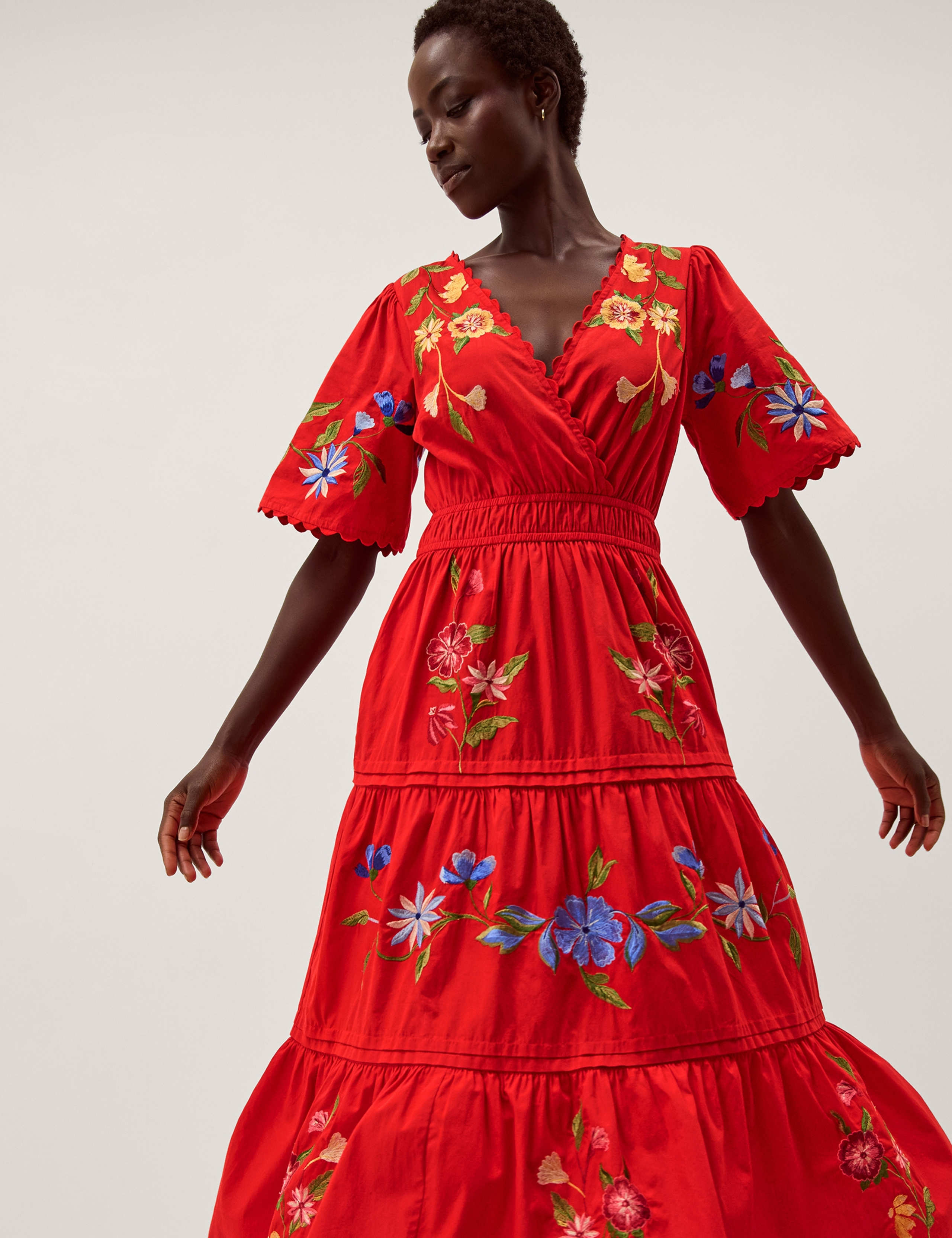 Pure Cotton Embroidered V-Neck Midi Dress 4 of 5