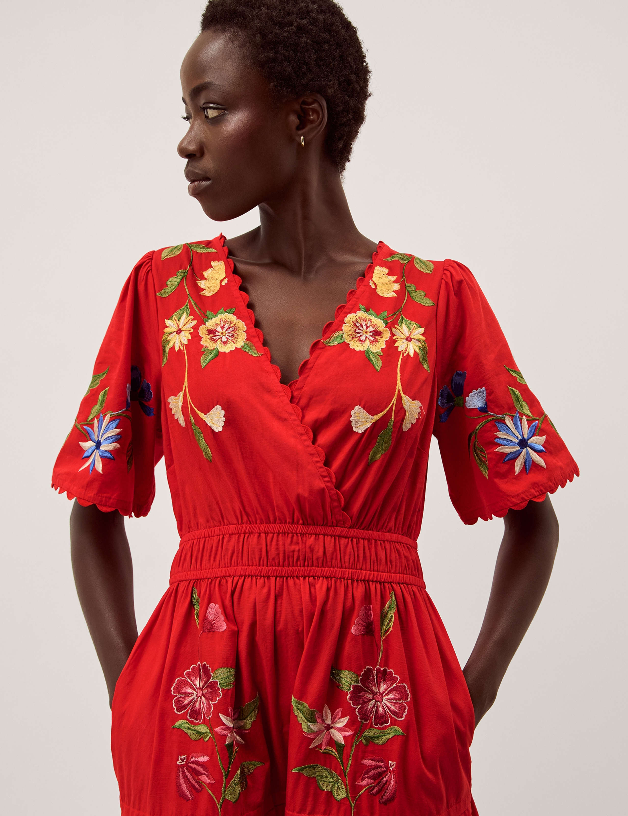 Pure Cotton Embroidered V-Neck Midi Dress 5 of 5