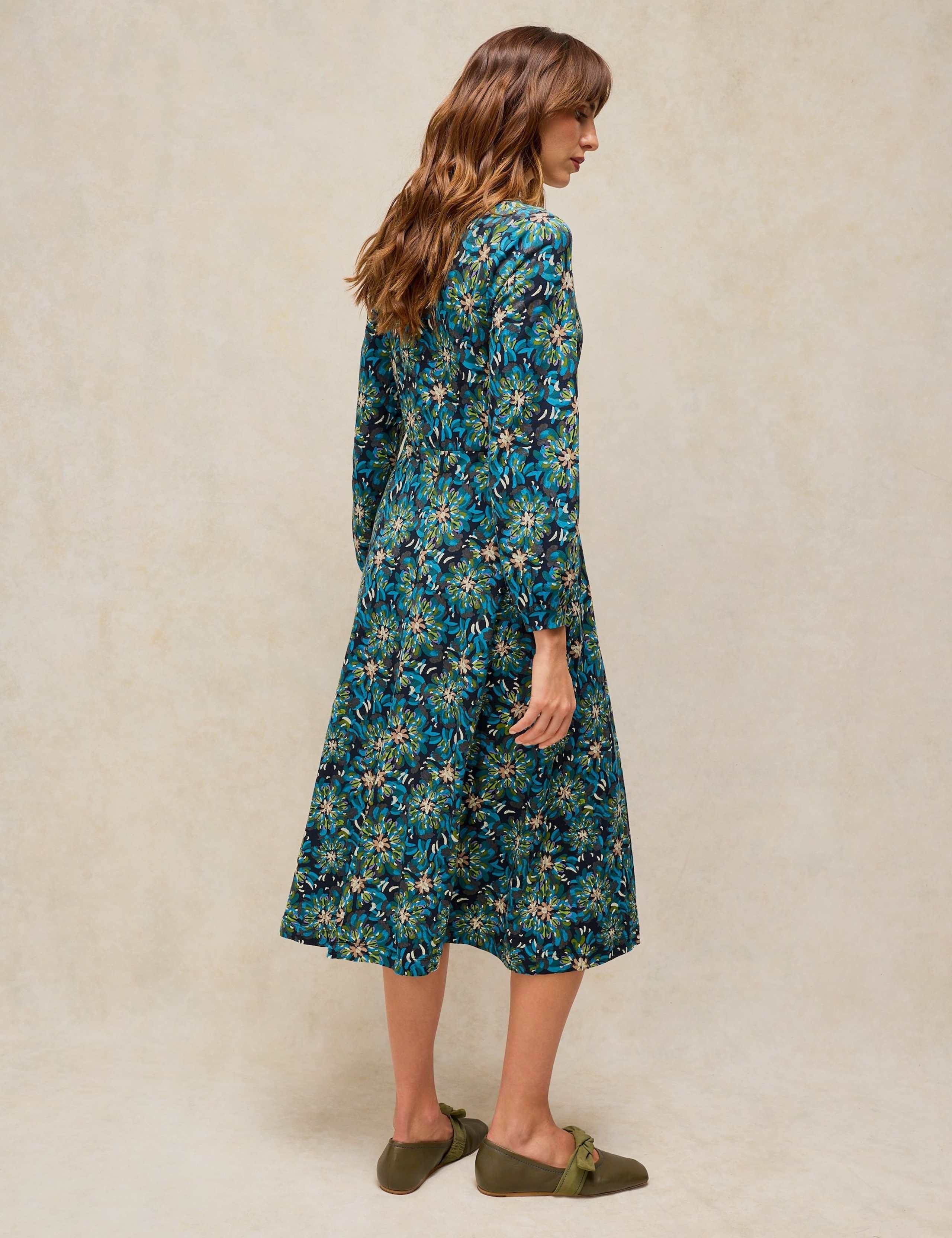 Cotton Blend Jersey V Neck Fit And Flare Dress 3 of 6