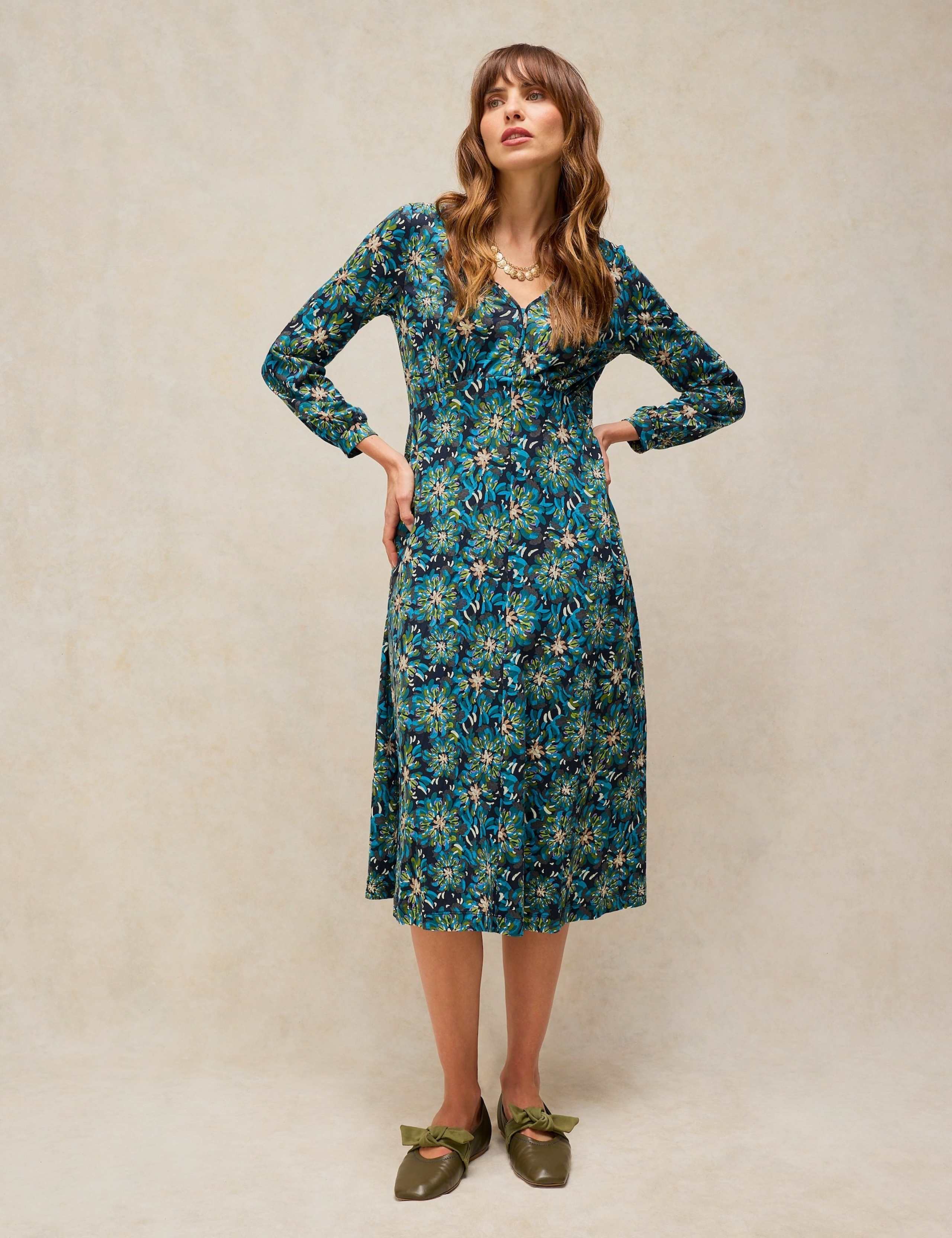Cotton Blend Jersey V Neck Fit And Flare Dress 4 of 6
