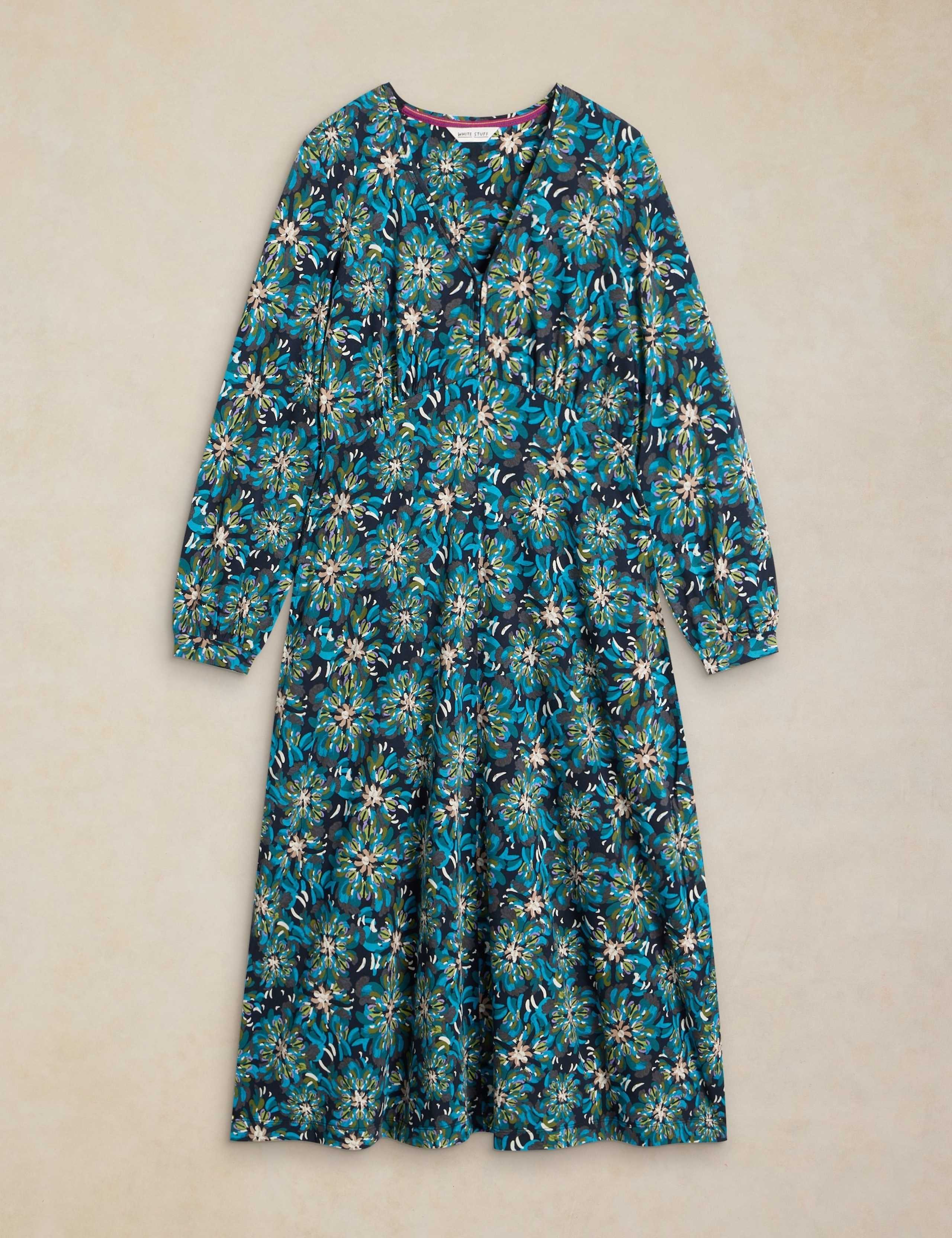 Cotton Blend Jersey V Neck Fit And Flare Dress 2 of 6