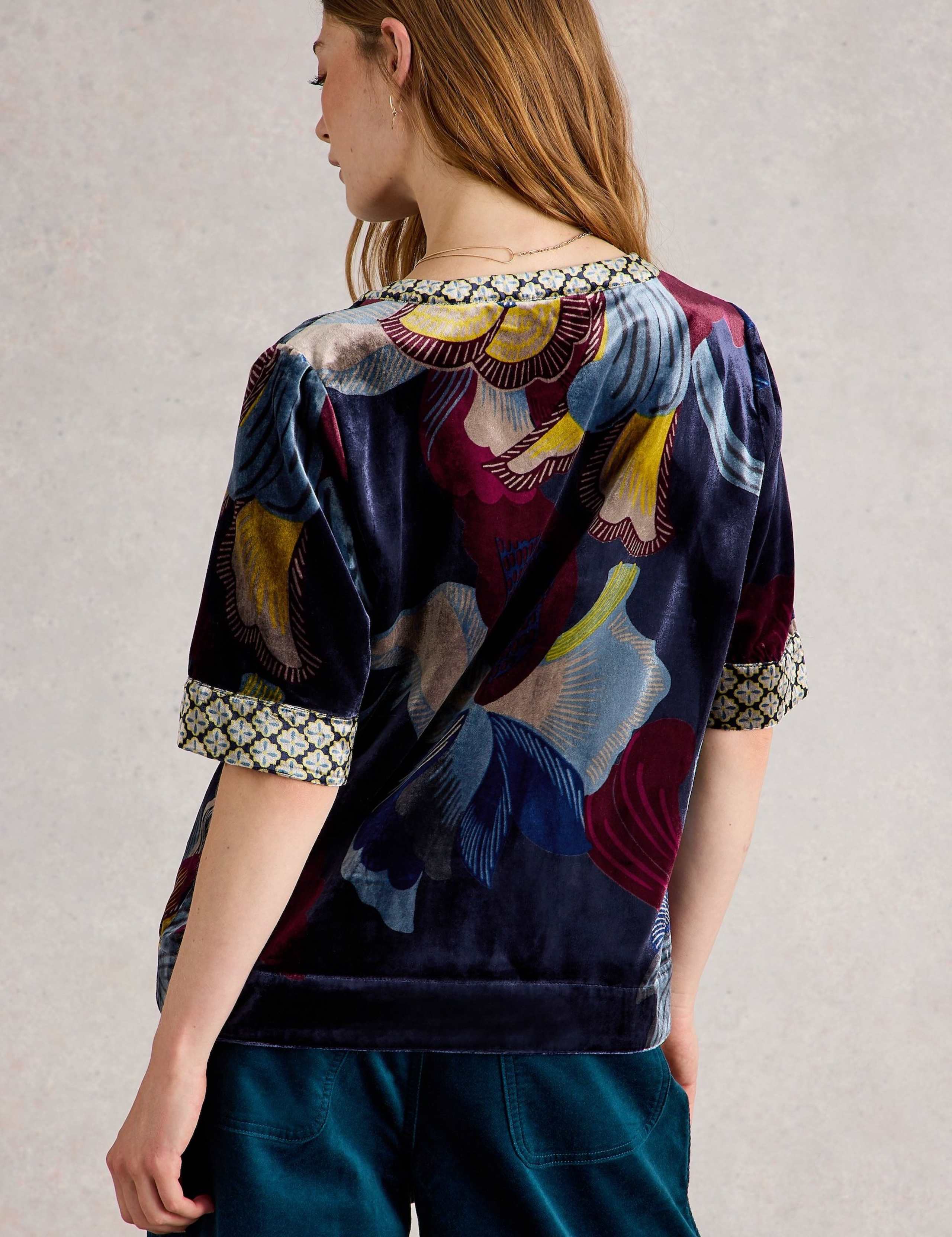 Velvet Printed V-Neck Popover Blouse 4 of 6