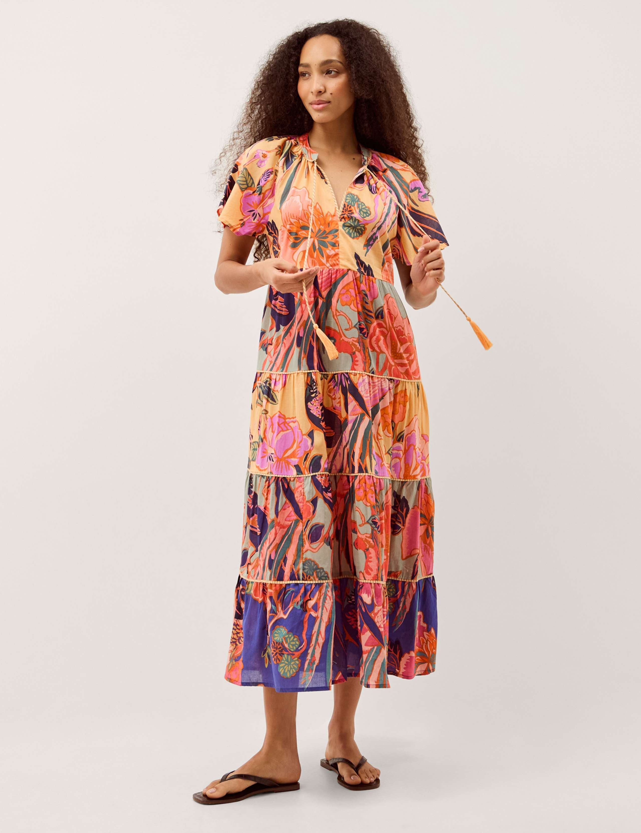 Pure Cotton Floral Tie Neck Midaxi Dress 1 of 5