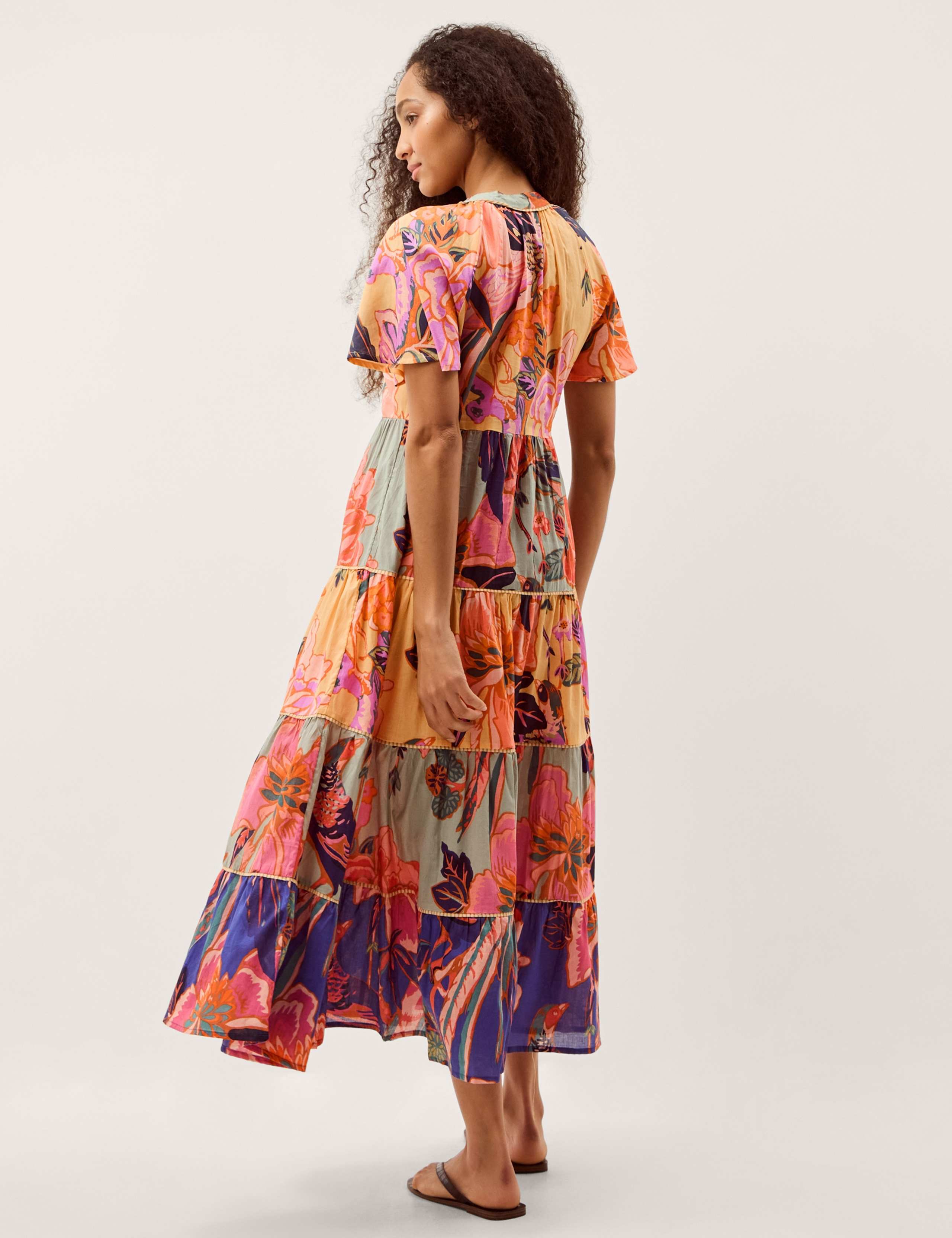 Pure Cotton Floral Tie Neck Midaxi Dress 2 of 5