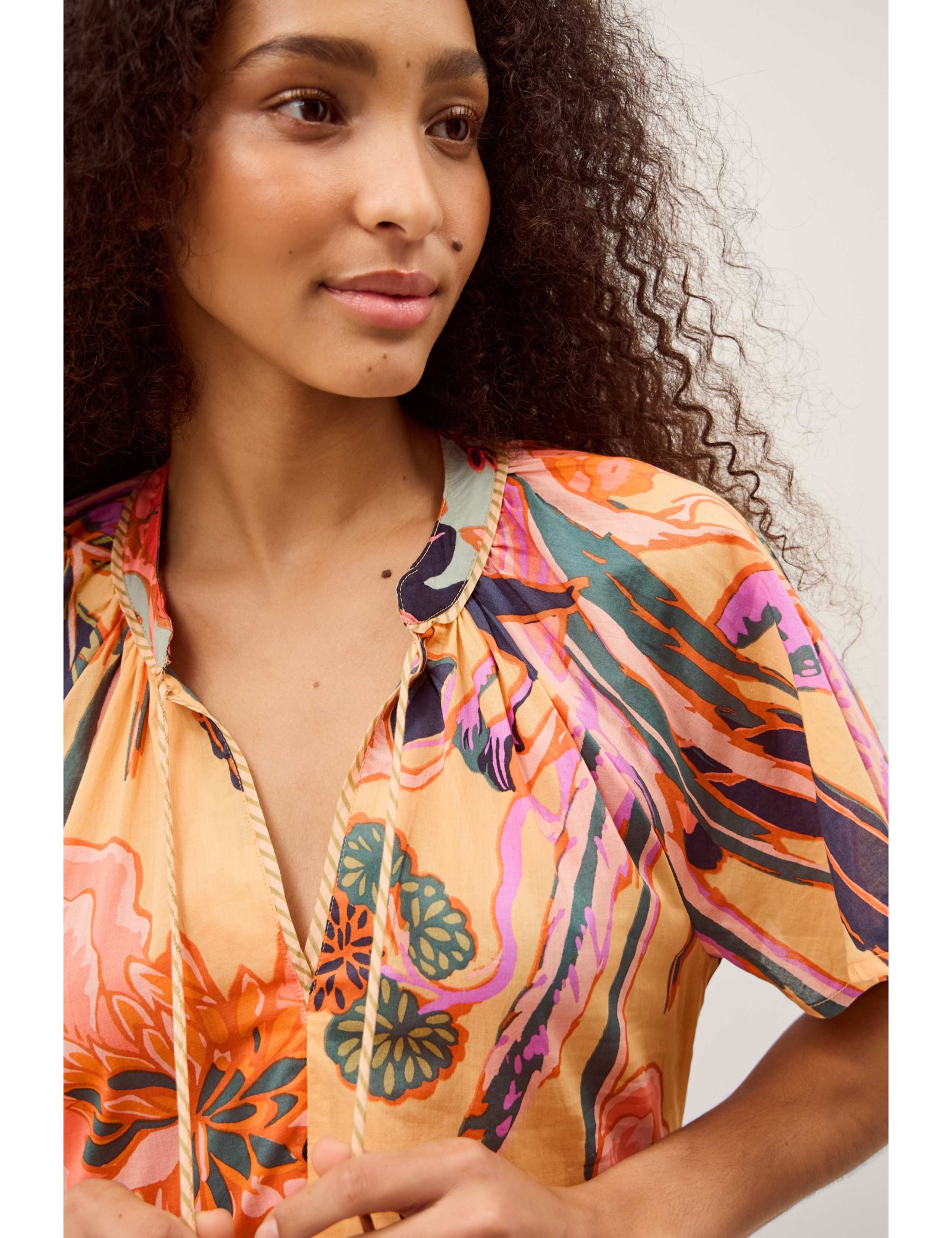 Pure Cotton Floral Tie Neck Midaxi Dress 3 of 5