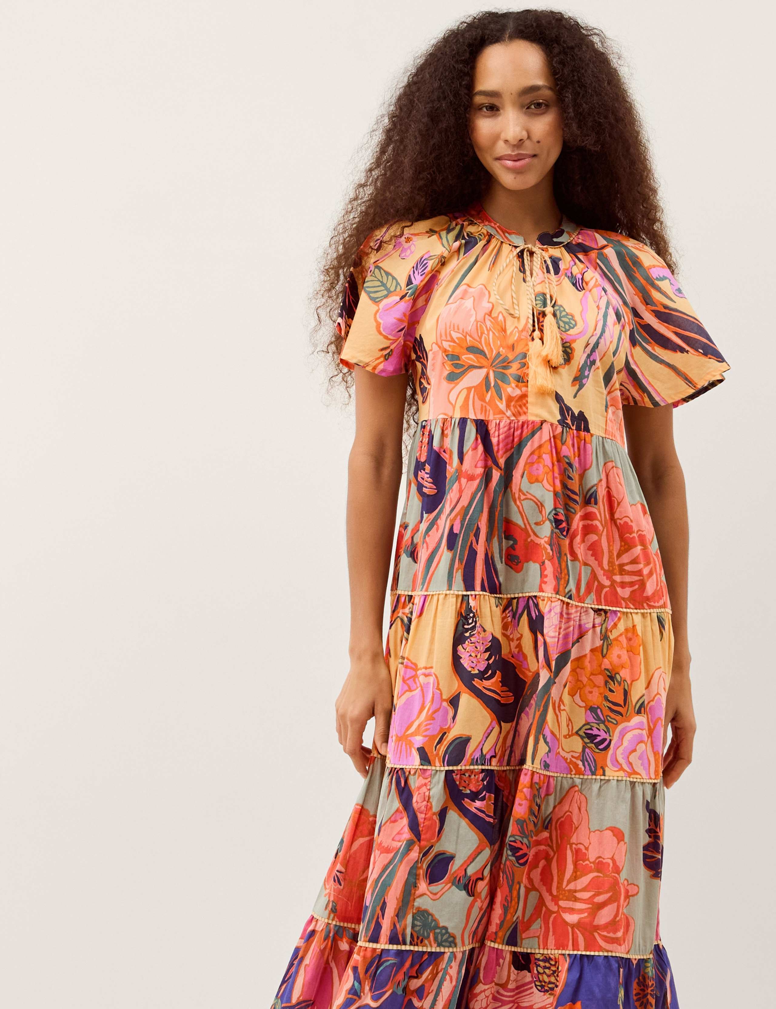 Pure Cotton Floral Tie Neck Midaxi Dress 4 of 5