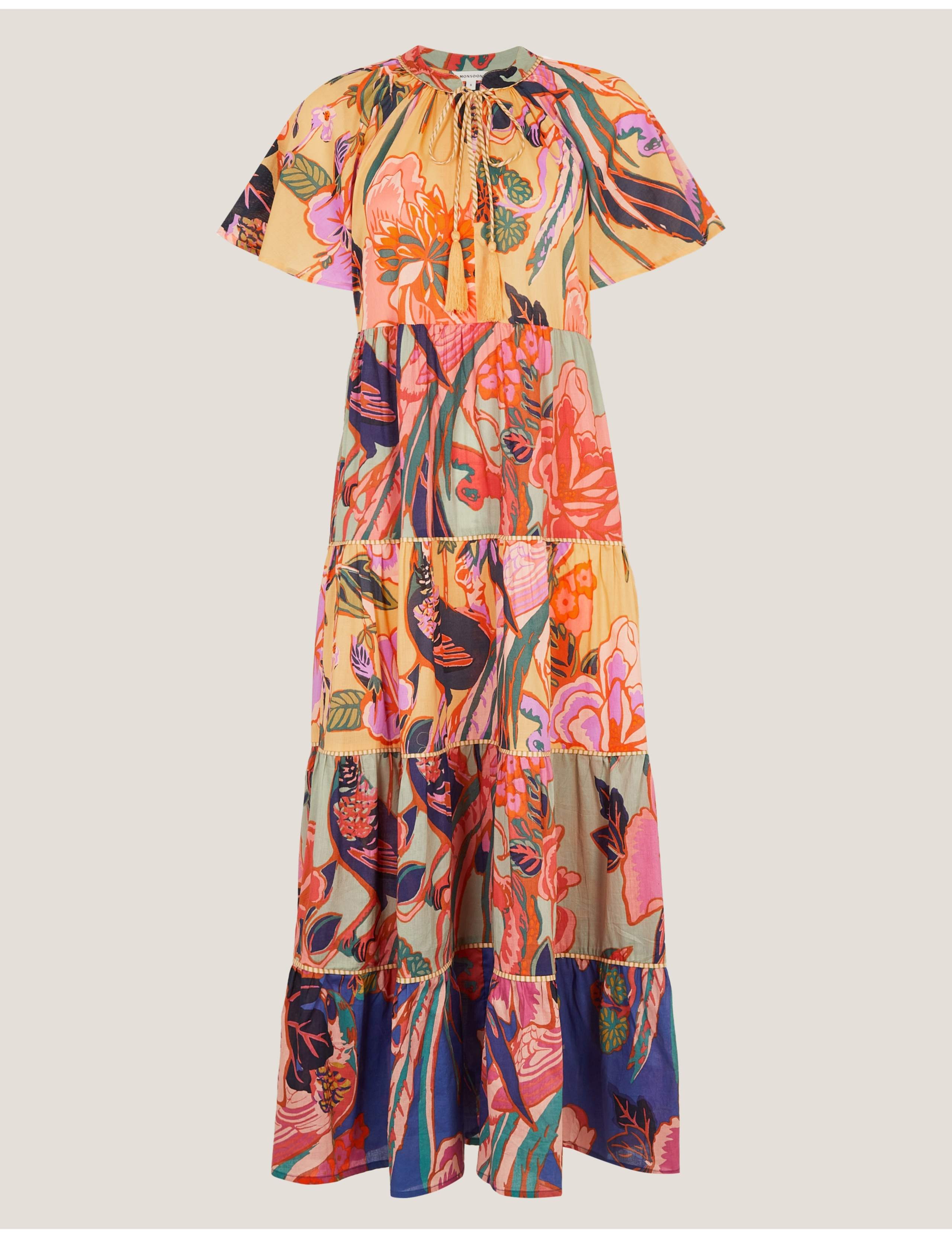 Pure Cotton Floral Tie Neck Midaxi Dress 5 of 5