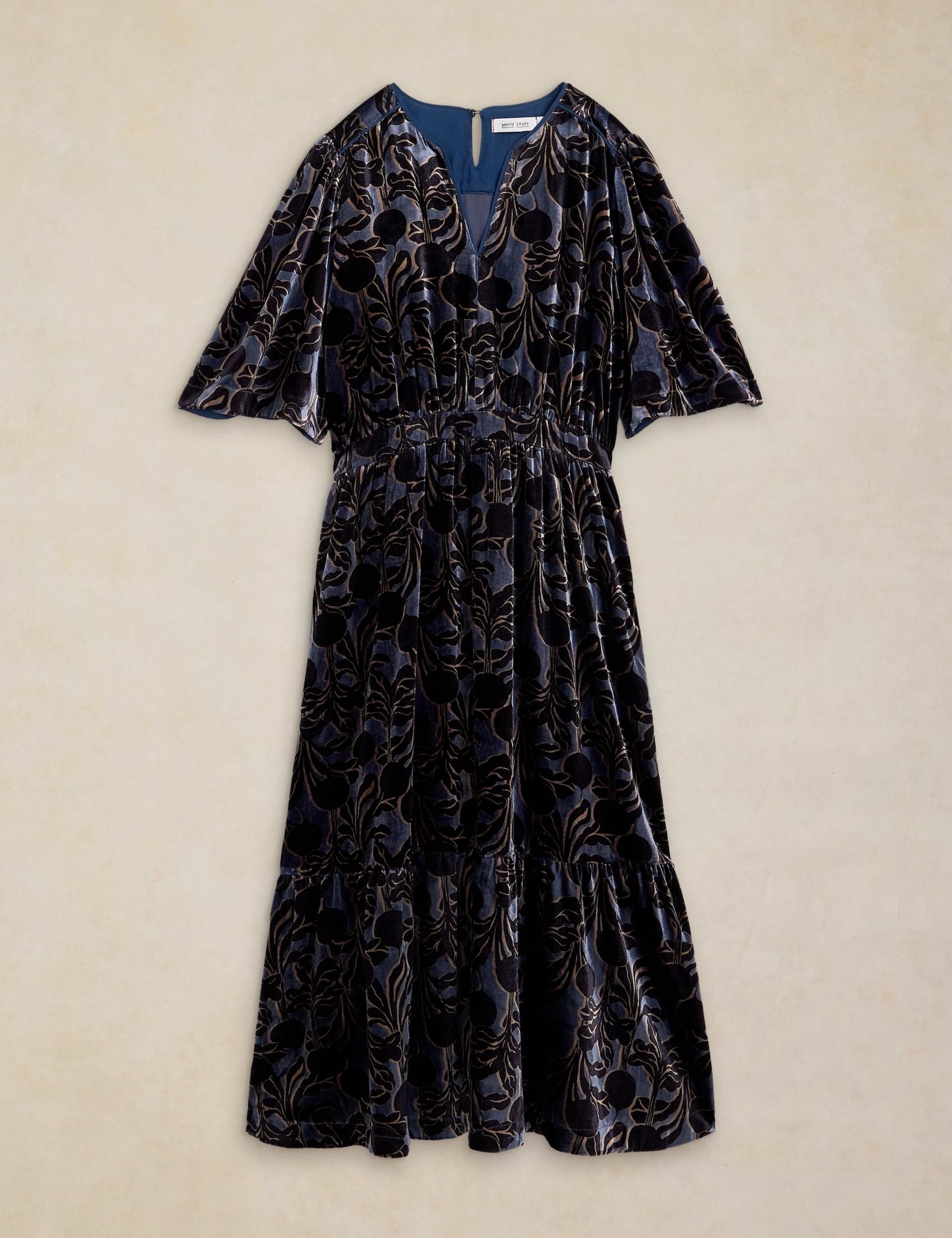 Velvet Notch Neck Midi Dress 2 of 6