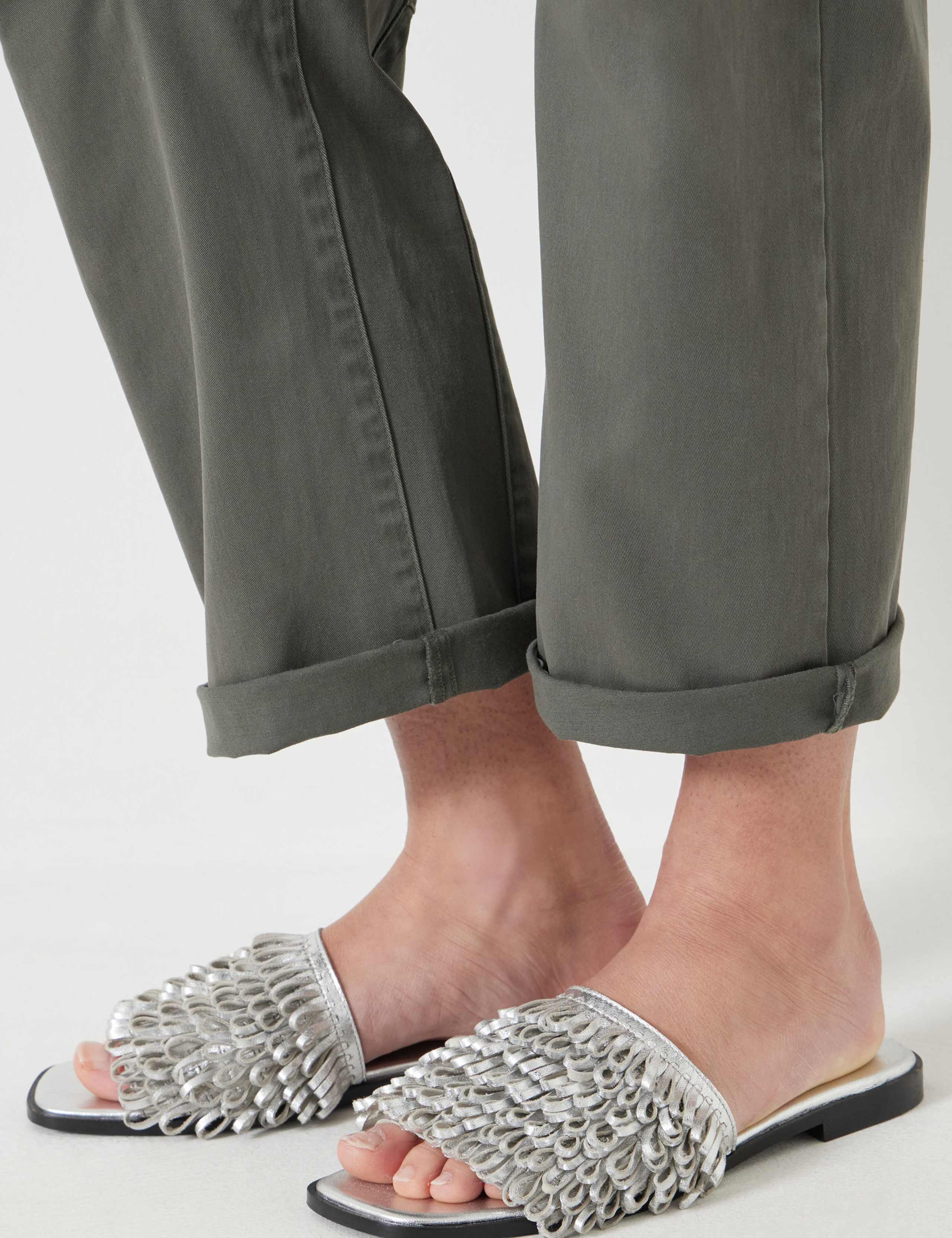Leather Fringed Flat Square Toe Sliders 4 of 5