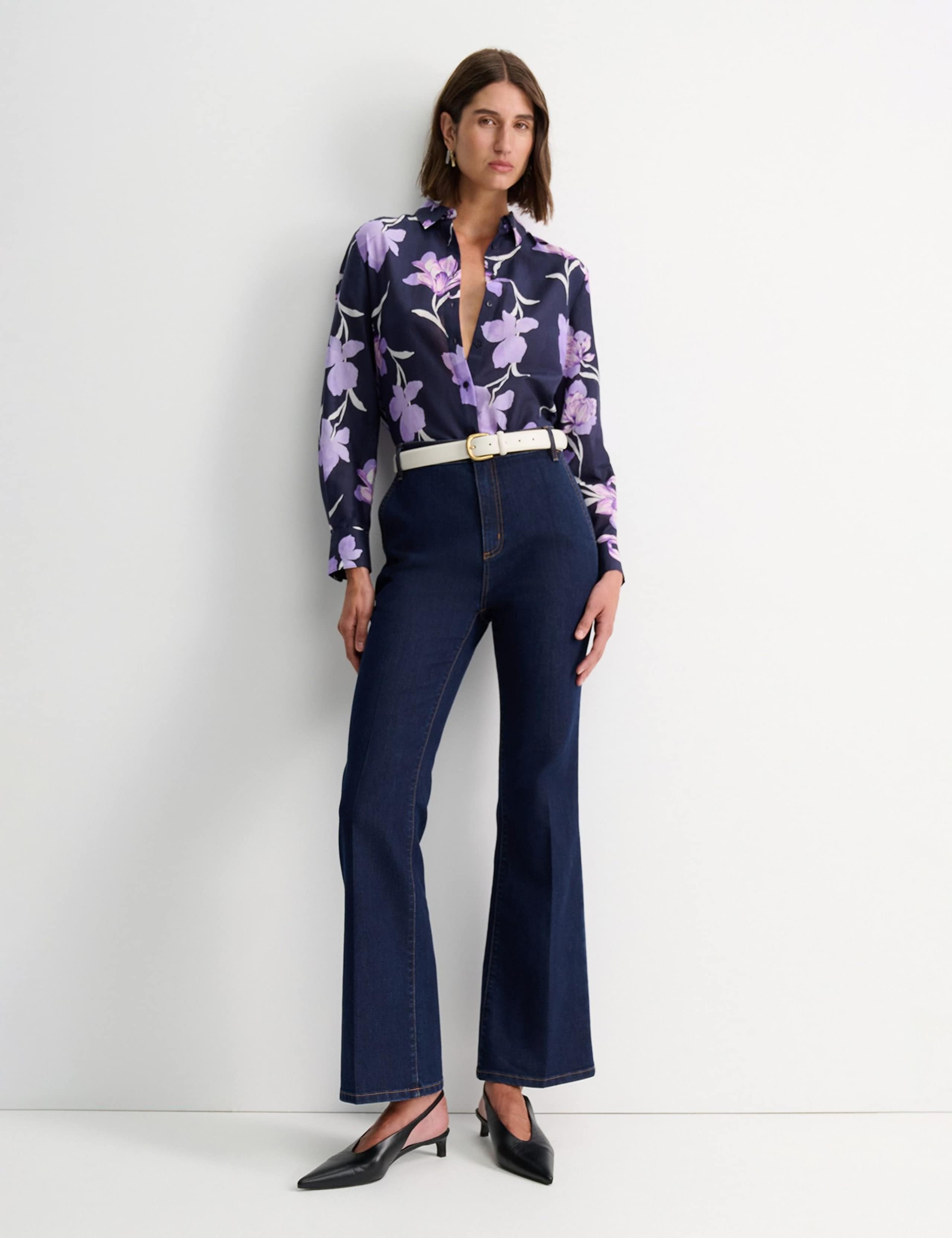 Cotton Rich Floral Collared Shirt with Silk 2 of 5