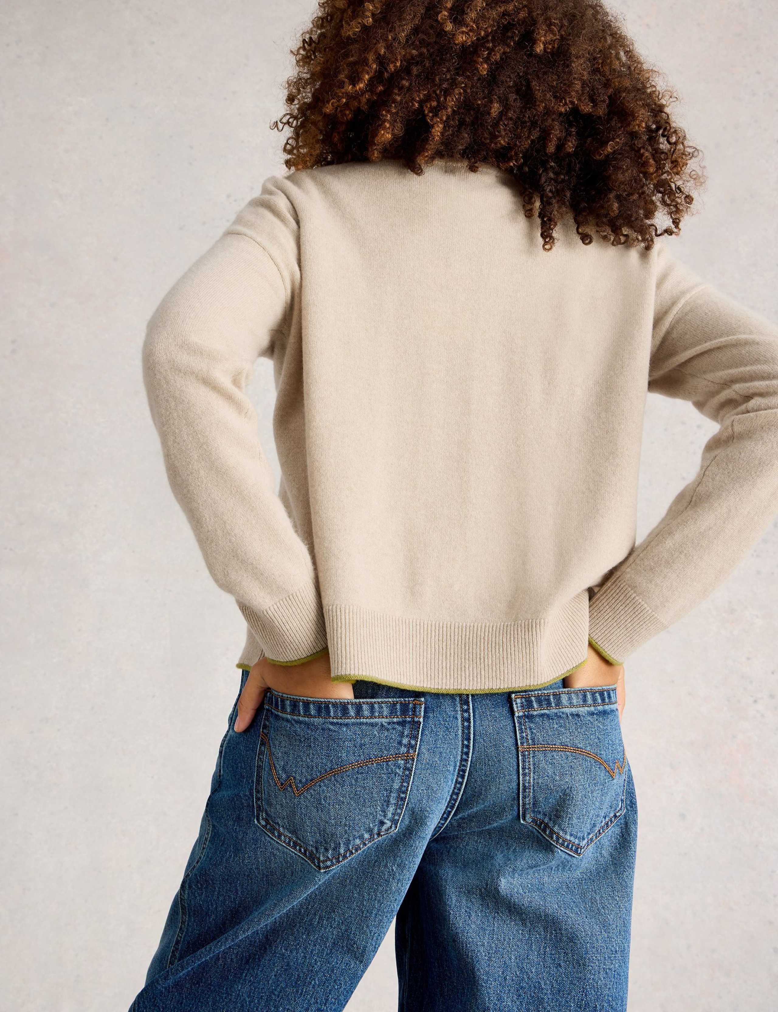Pure Cashmere Crew Neck Two Tone Cardigan 5 of 6