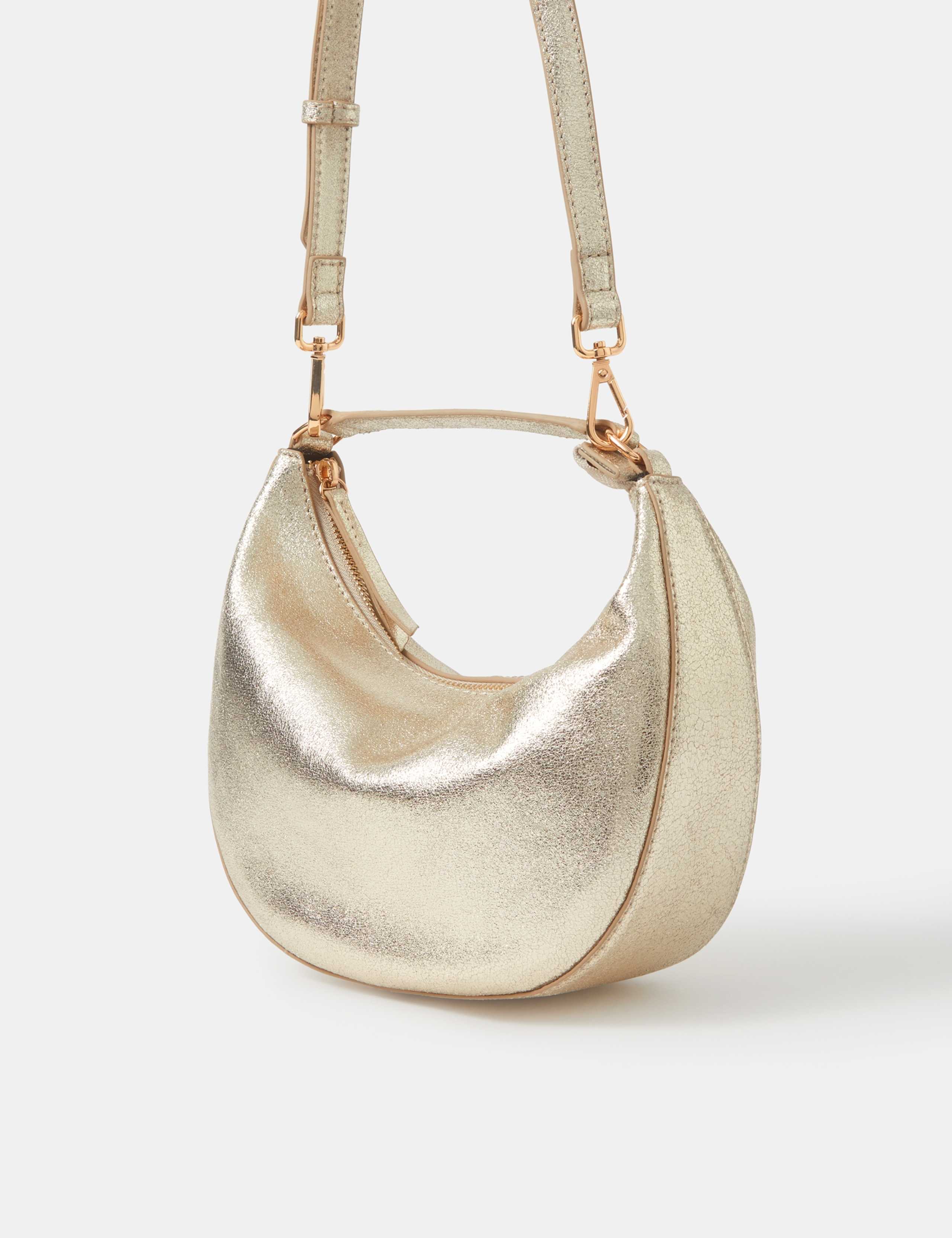 Suede Metallic Cross Body Moon Bag 2 of 4