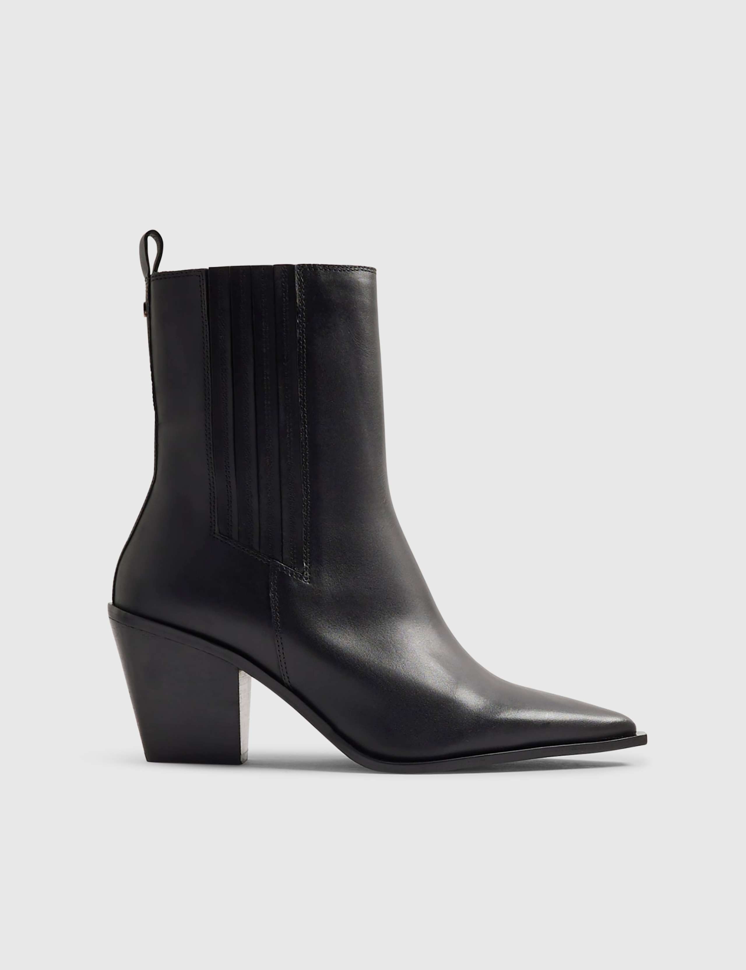 Leather Western Block Heel Ankle Boots 1 of 5