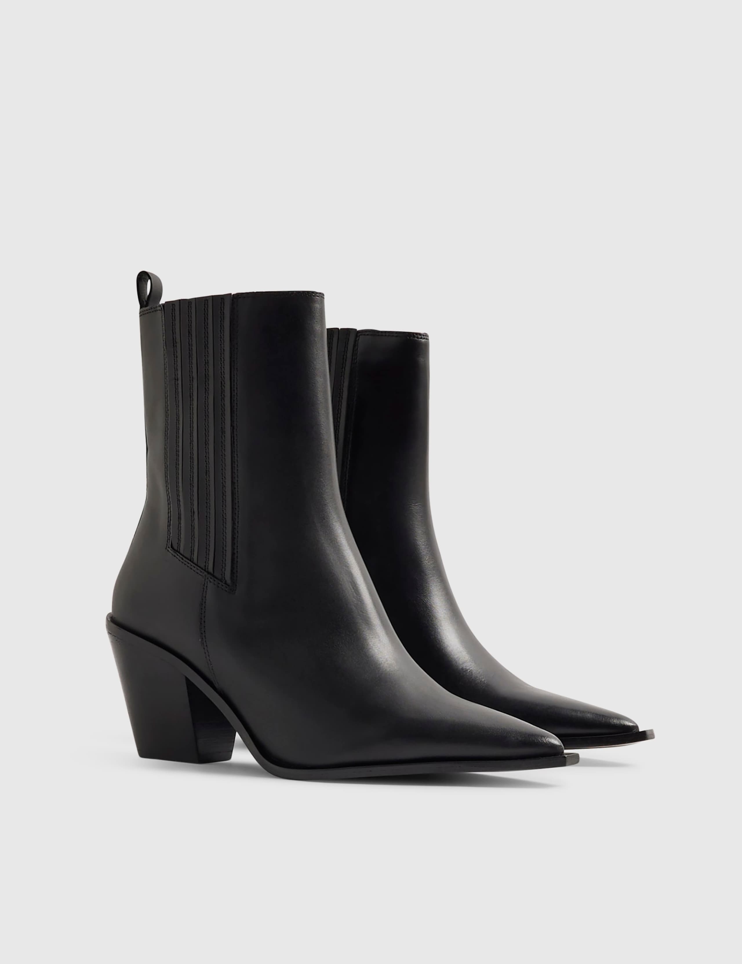 Leather Western Block Heel Ankle Boots 2 of 5