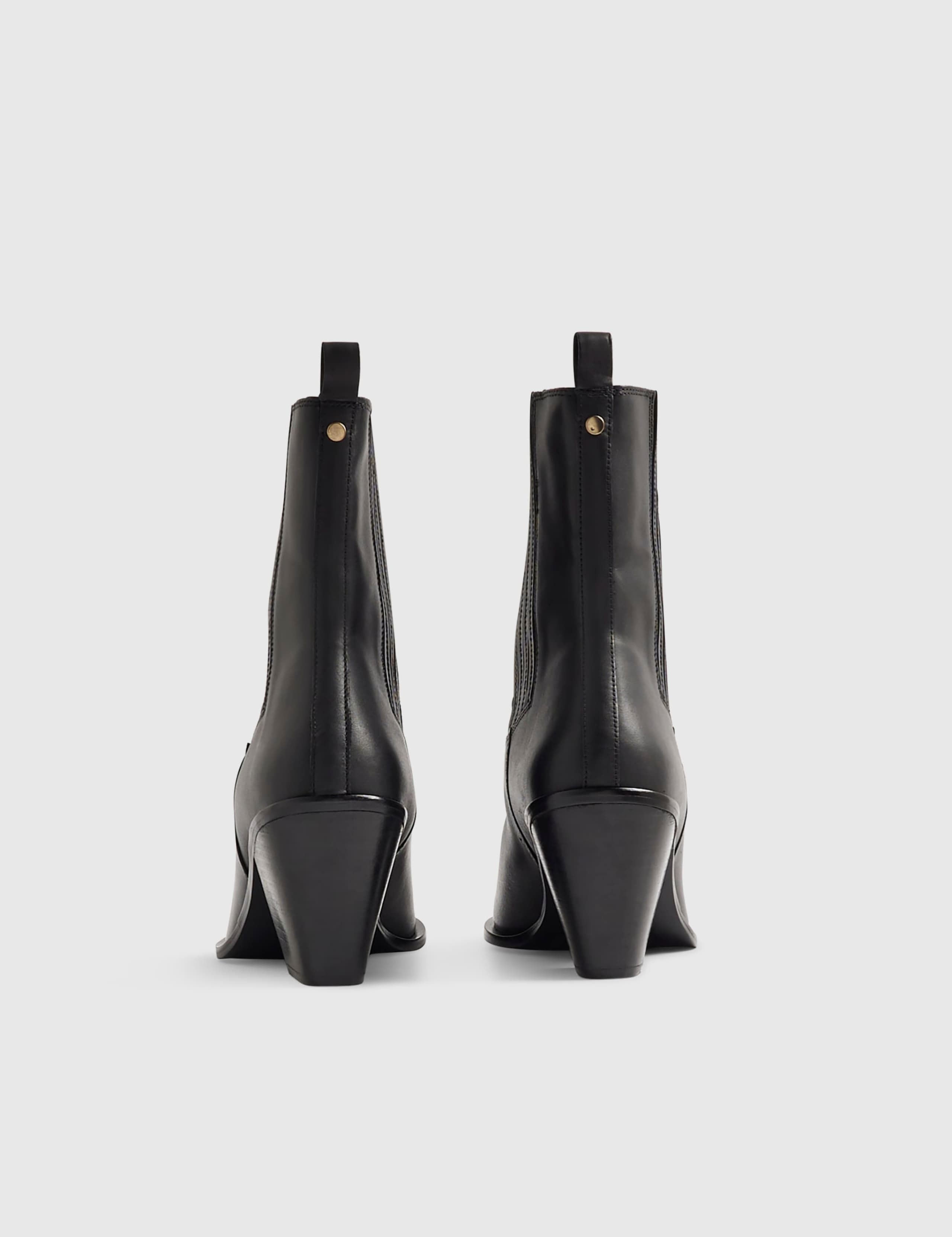 Leather Western Block Heel Ankle Boots 3 of 5