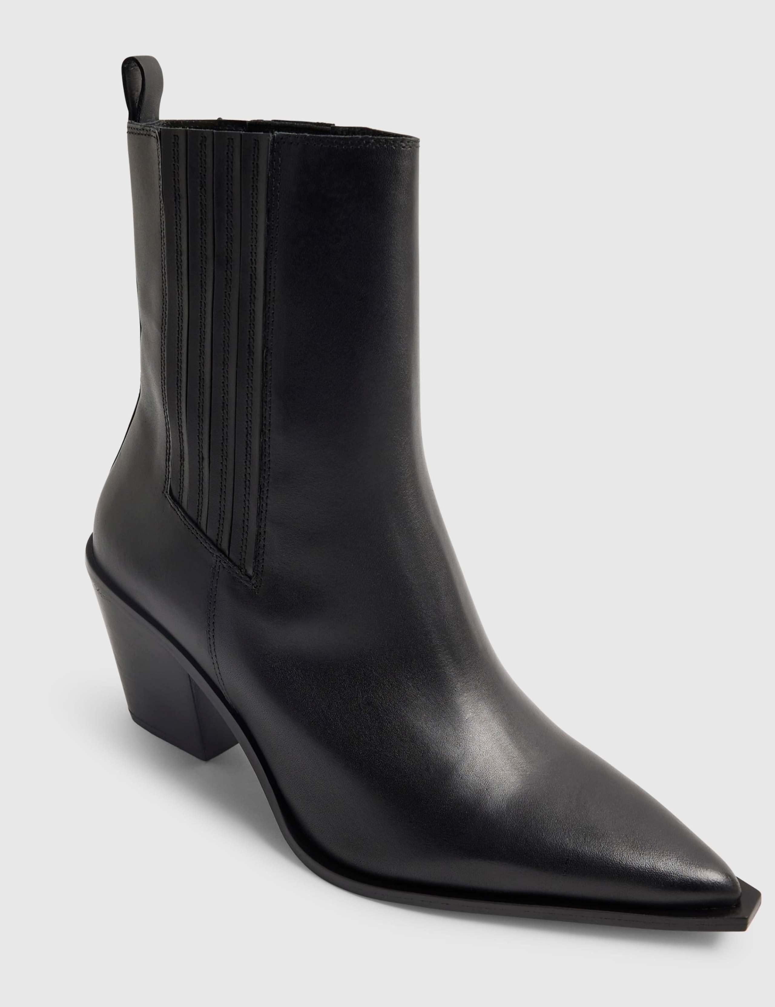 Leather Western Block Heel Ankle Boots 4 of 5