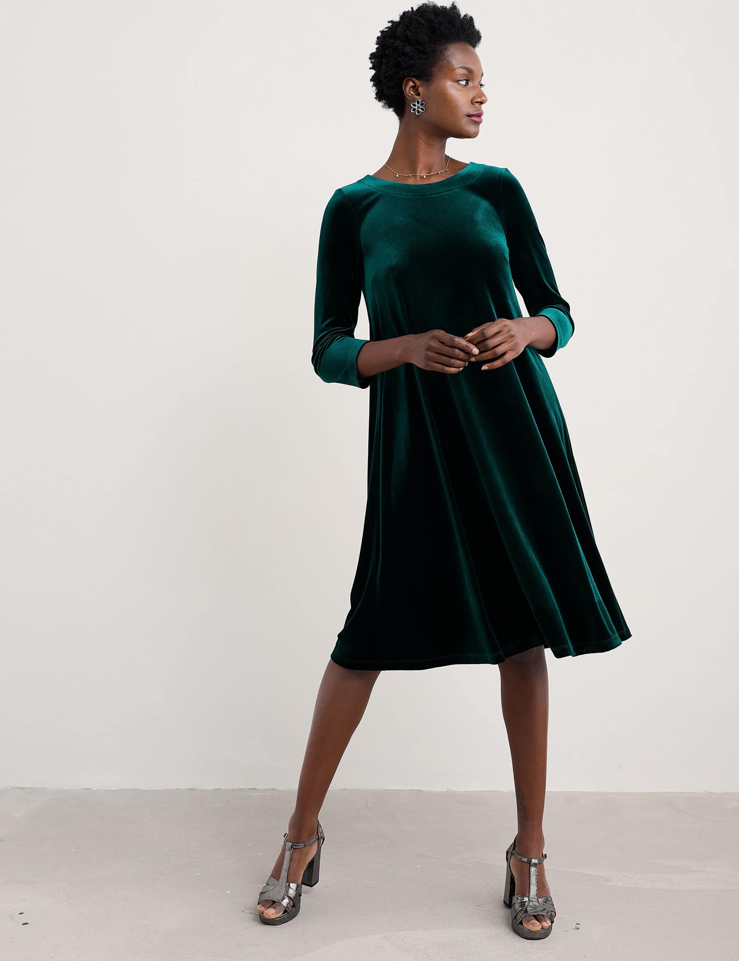 Velvet Knee Length Shift Dress 1 of 5