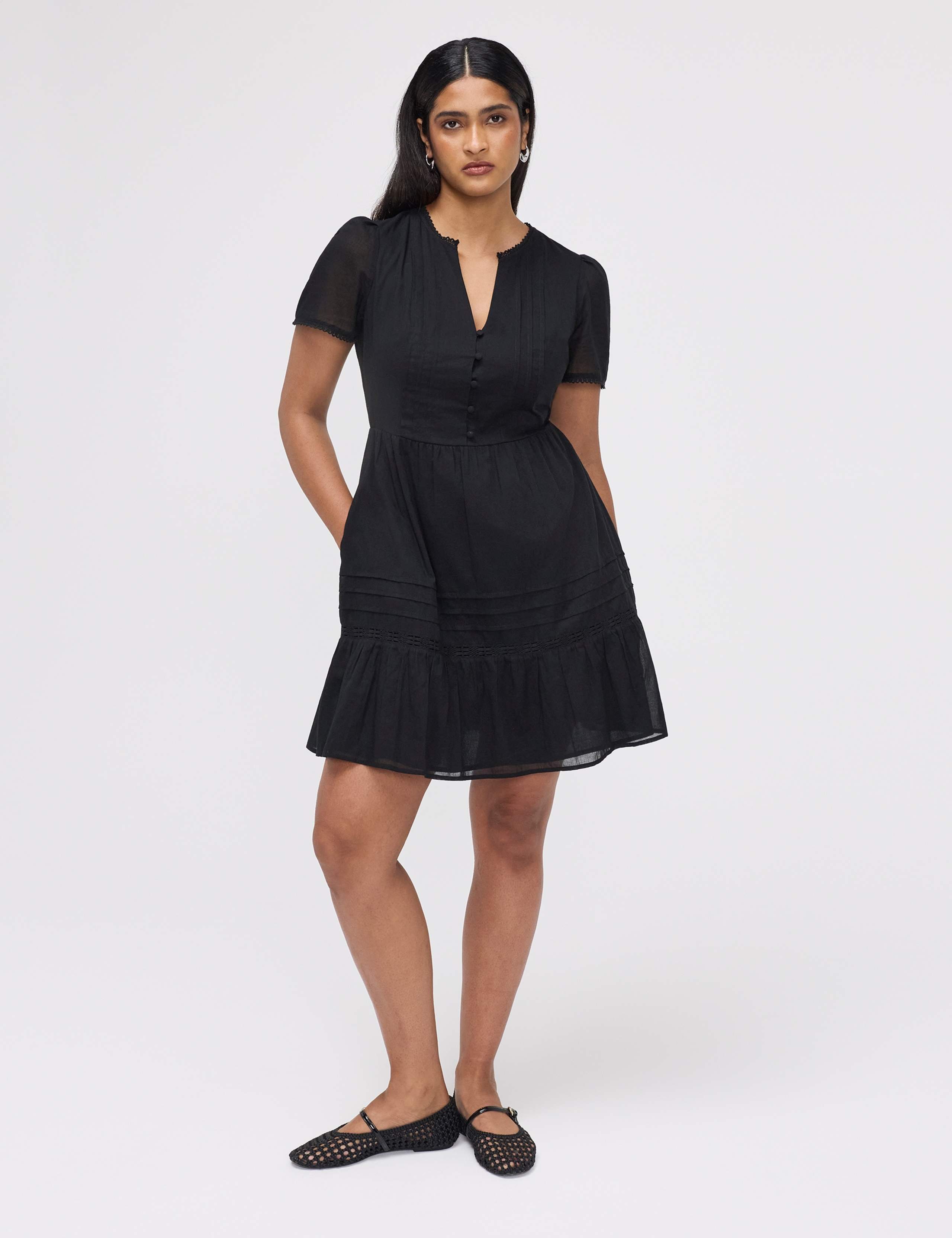 Pure Cotton Textured Mini Tiered Dress 2 of 5