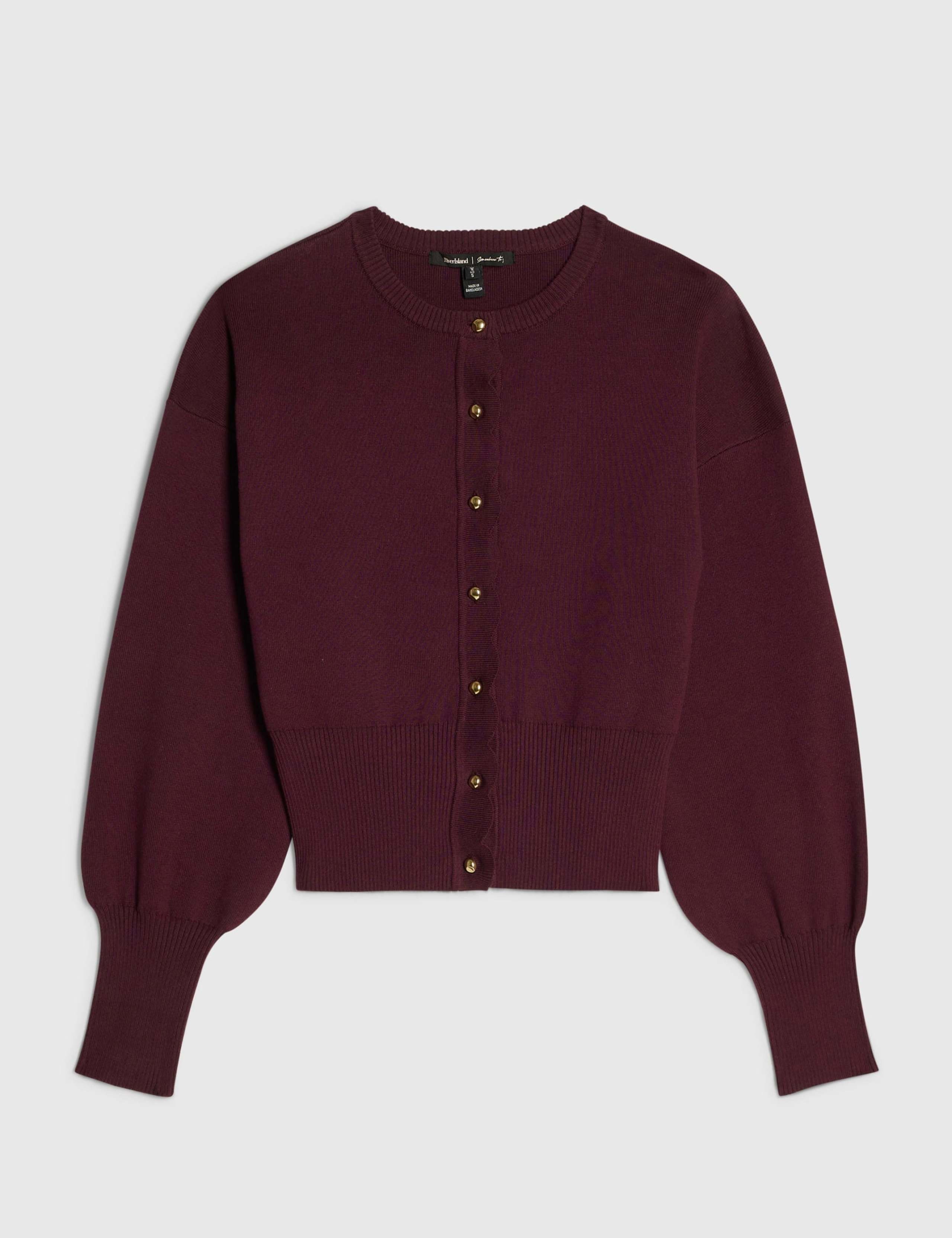 Scallop Blouson Sleeve Cardigan 2 of 5