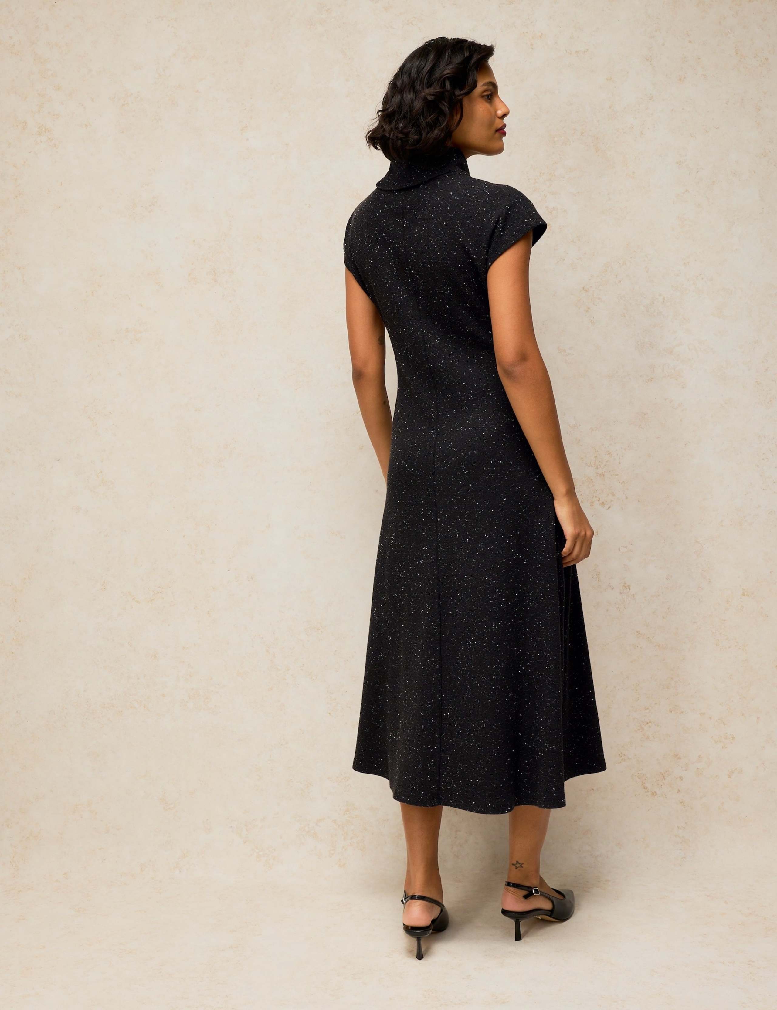 Ruby Cotton Rich Sparkly Roll Neck Midi Dress 3 of 6