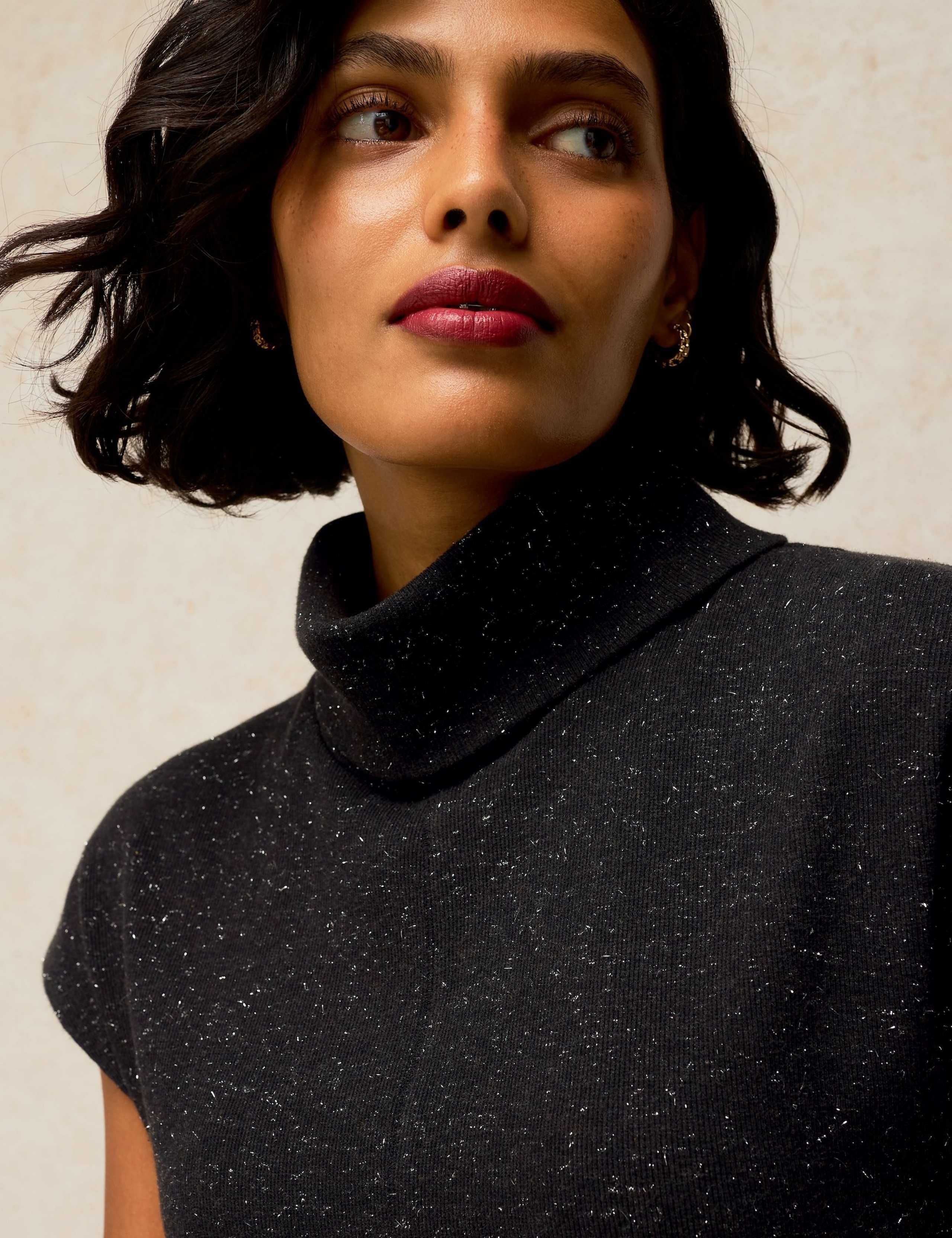 Ruby Cotton Rich Sparkly Roll Neck Midi Dress 5 of 6