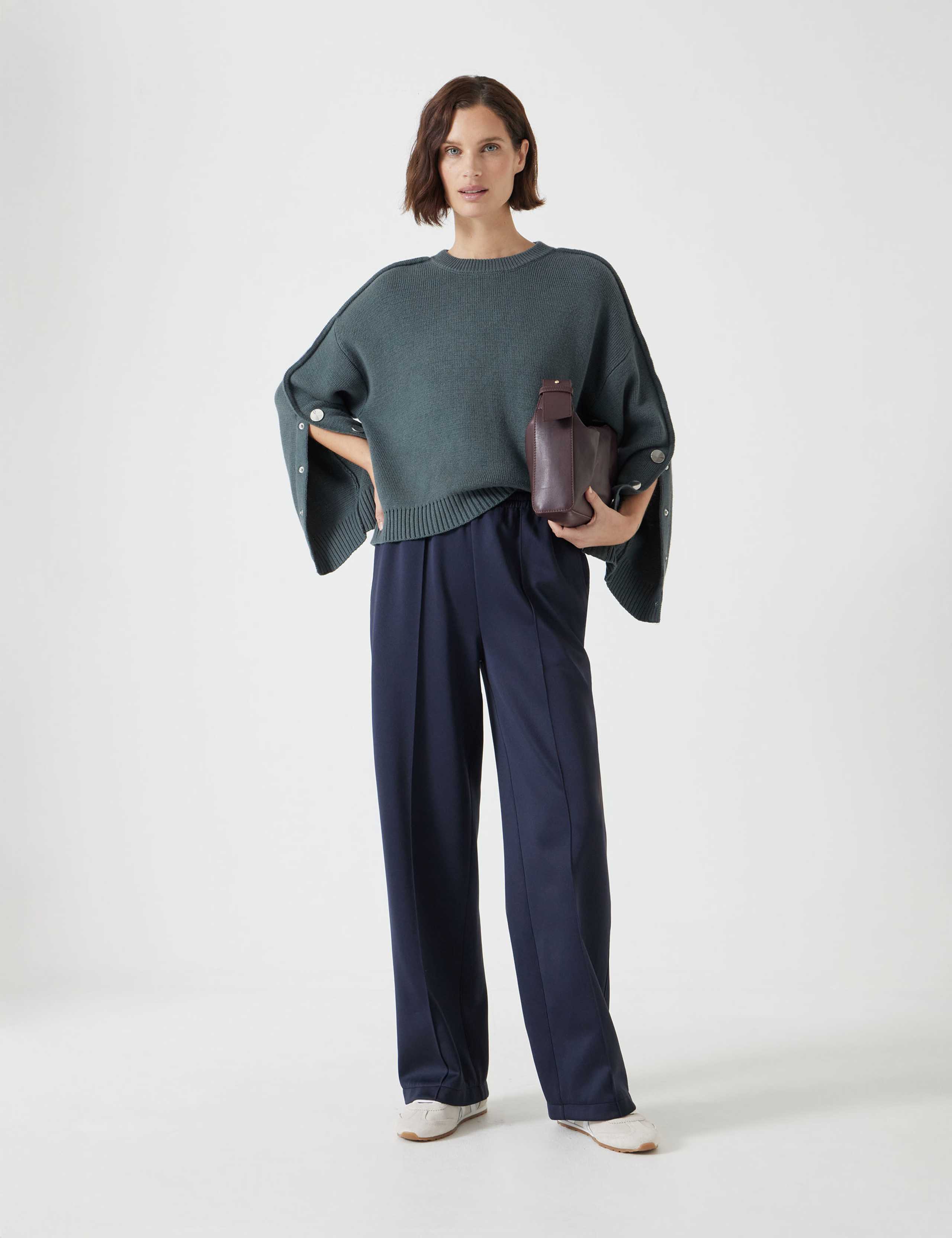Cotton Rich Crew Neck Popper Sleeve Jumper 5 of 5