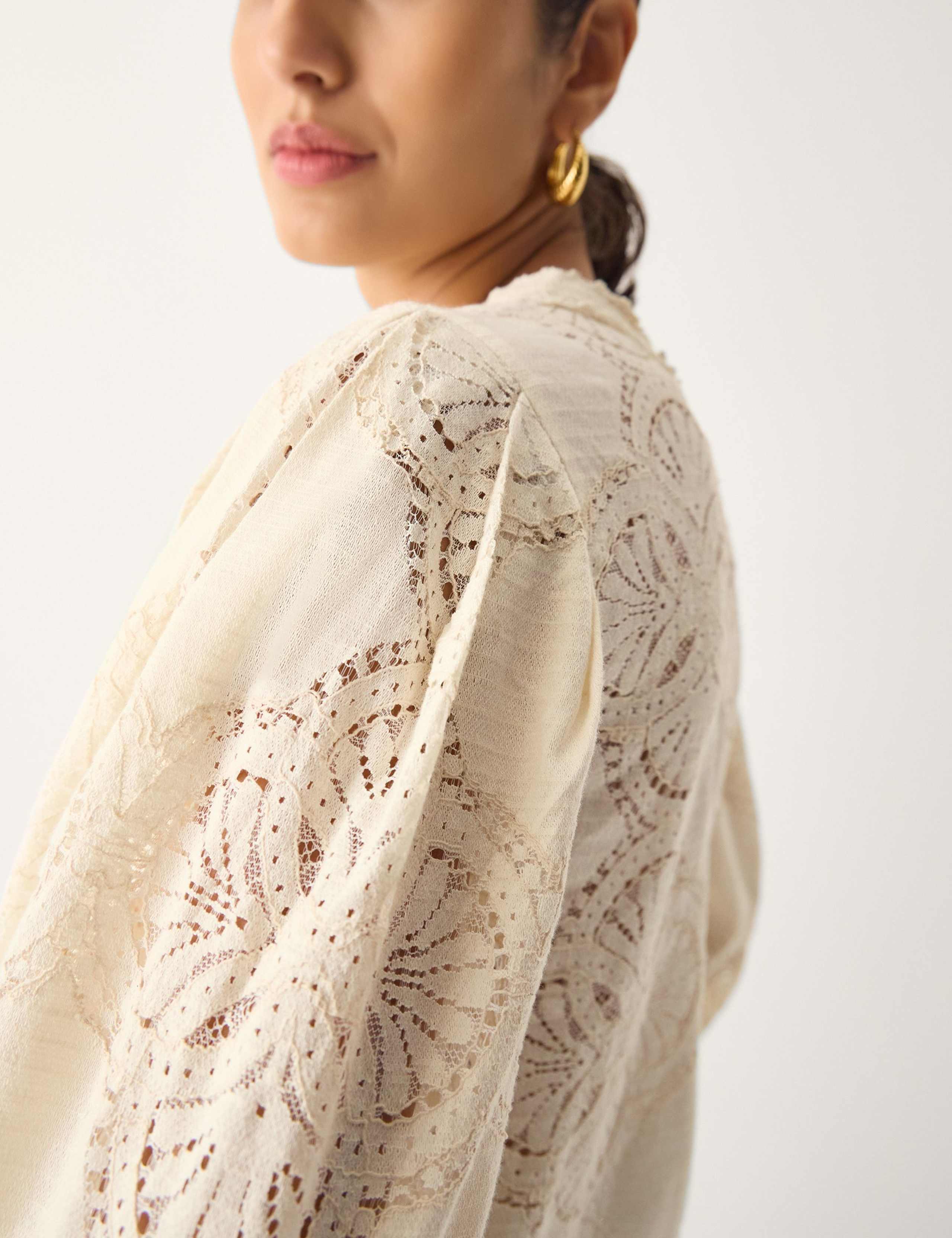 Cotton Rich Lace Insert Blouse 2 of 5