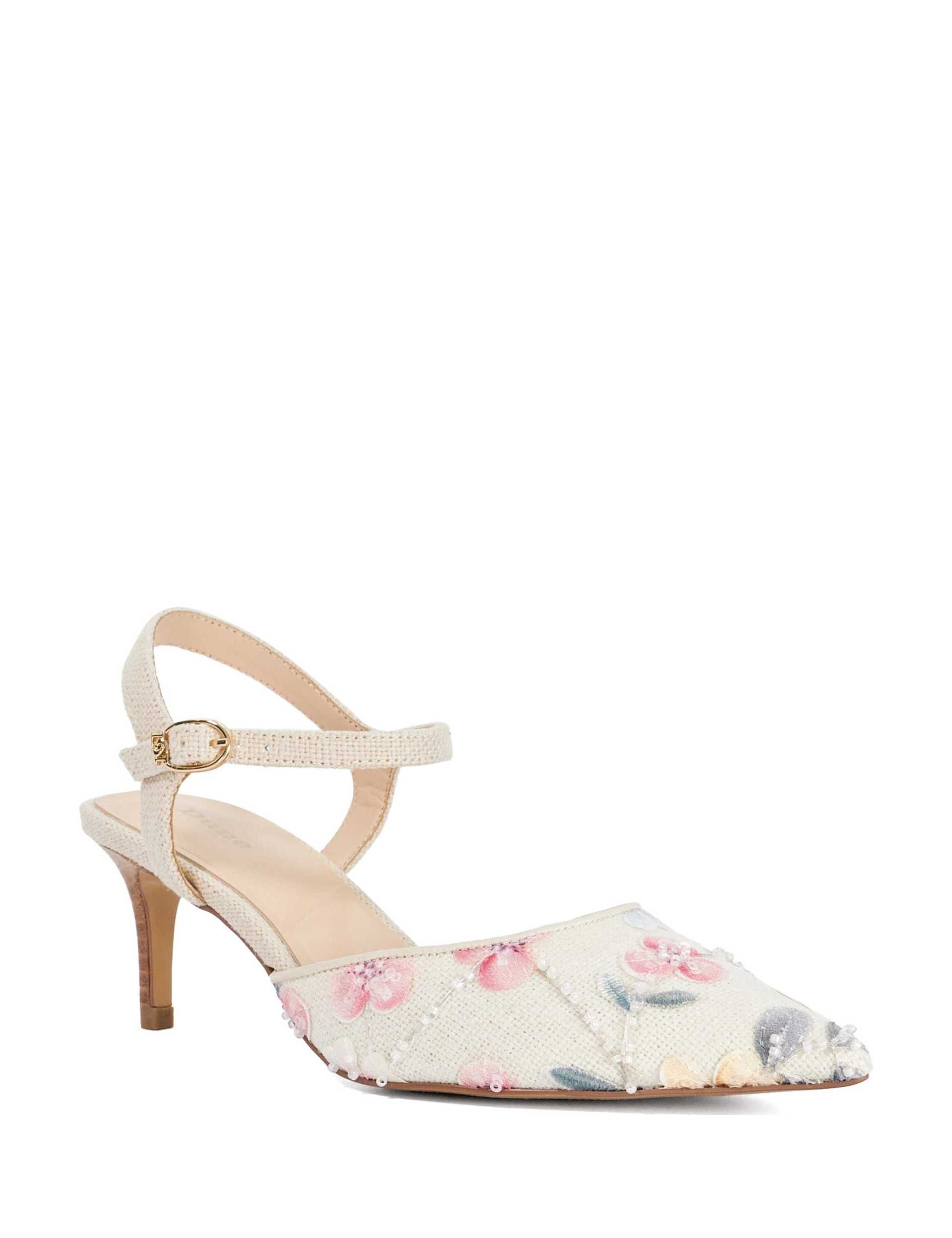 Linen Floral Stiletto Heel Court Shoes 3 of 5