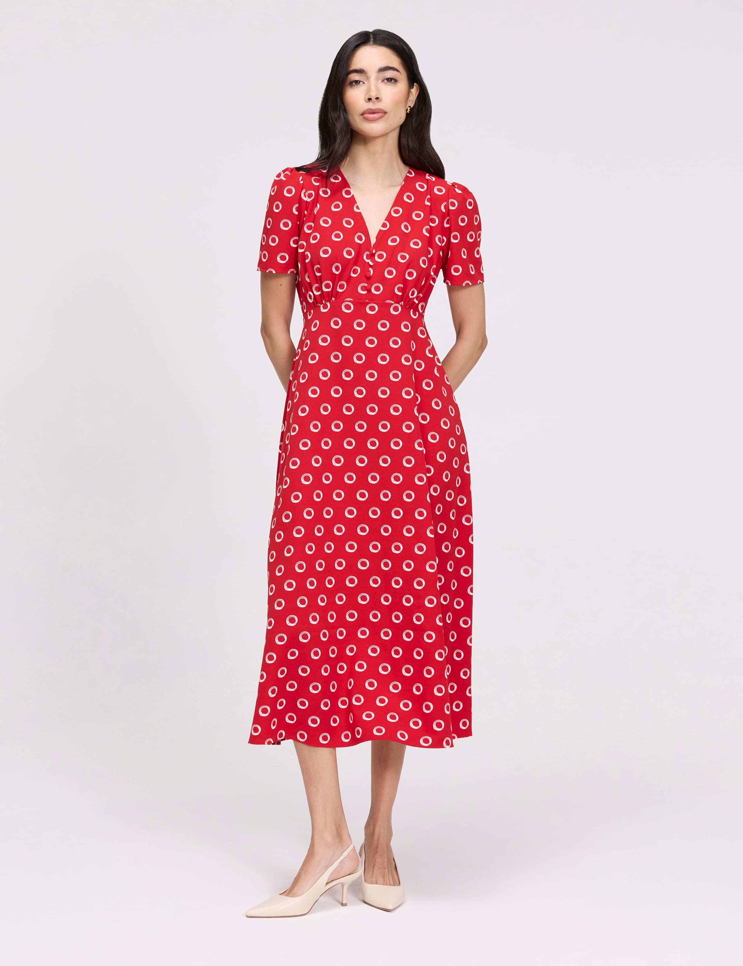 Printed V-Neck Midi Tea Dress 1 of 8