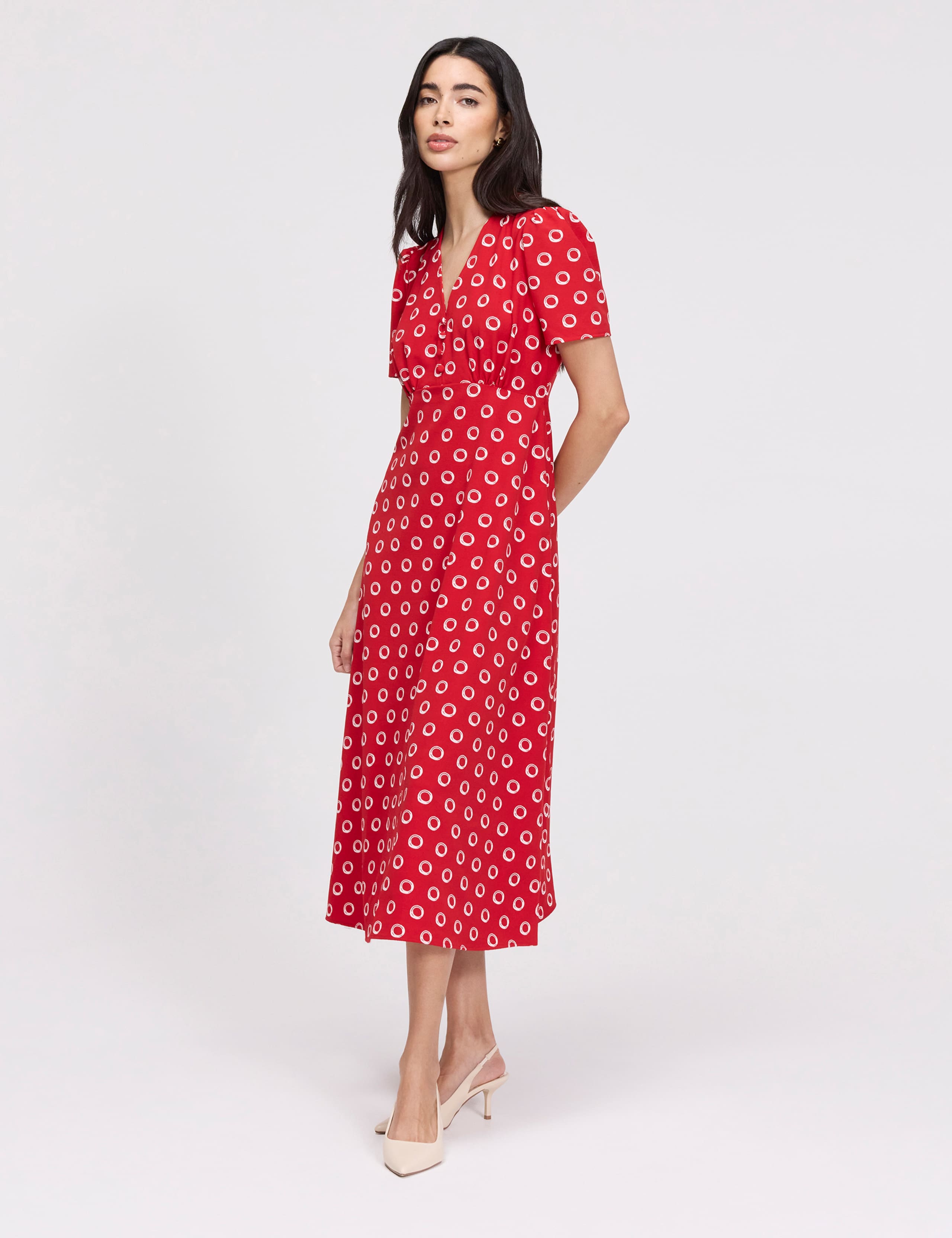 Printed V-Neck Midi Tea Dress 2 of 8