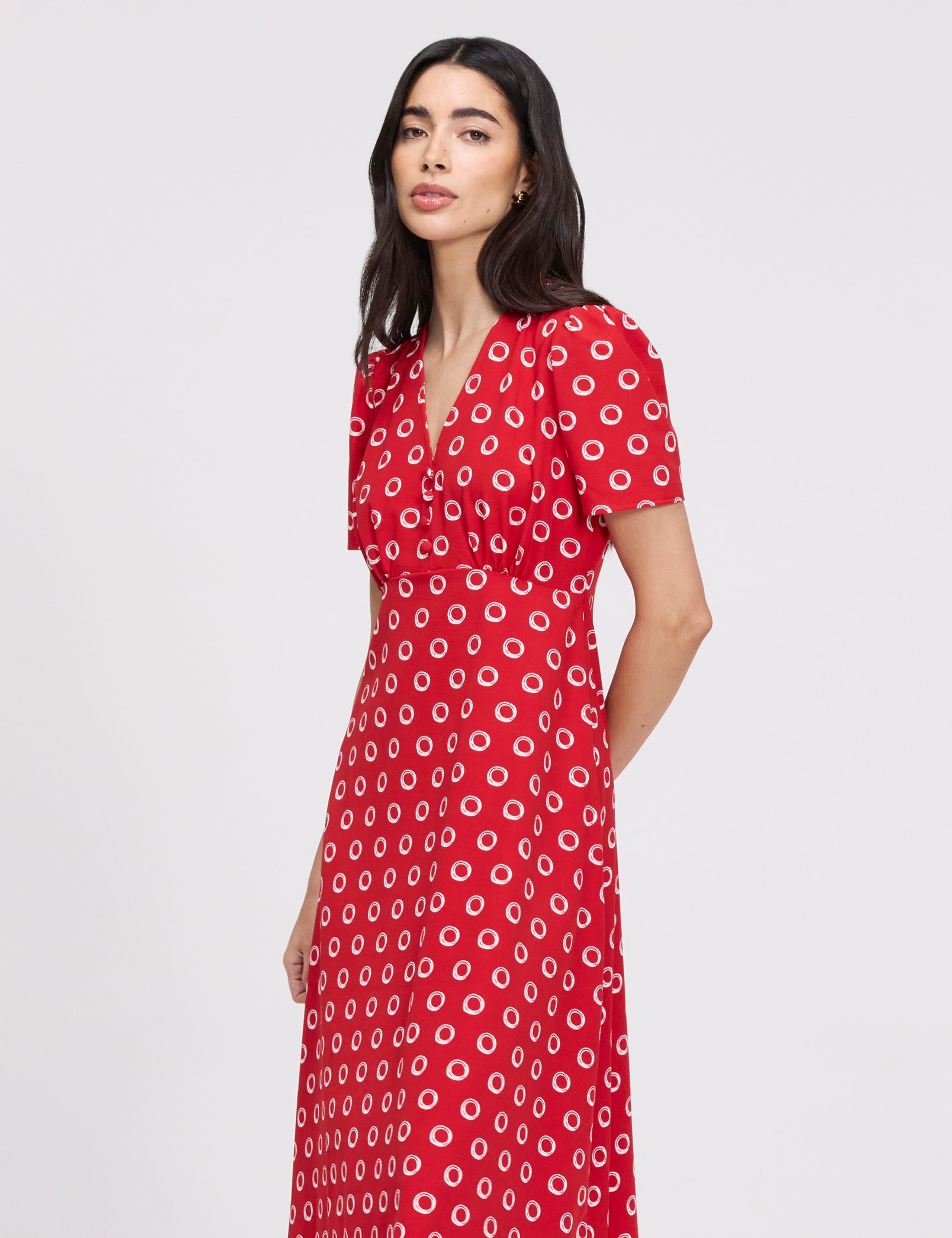 Printed V-Neck Midi Tea Dress 3 of 8