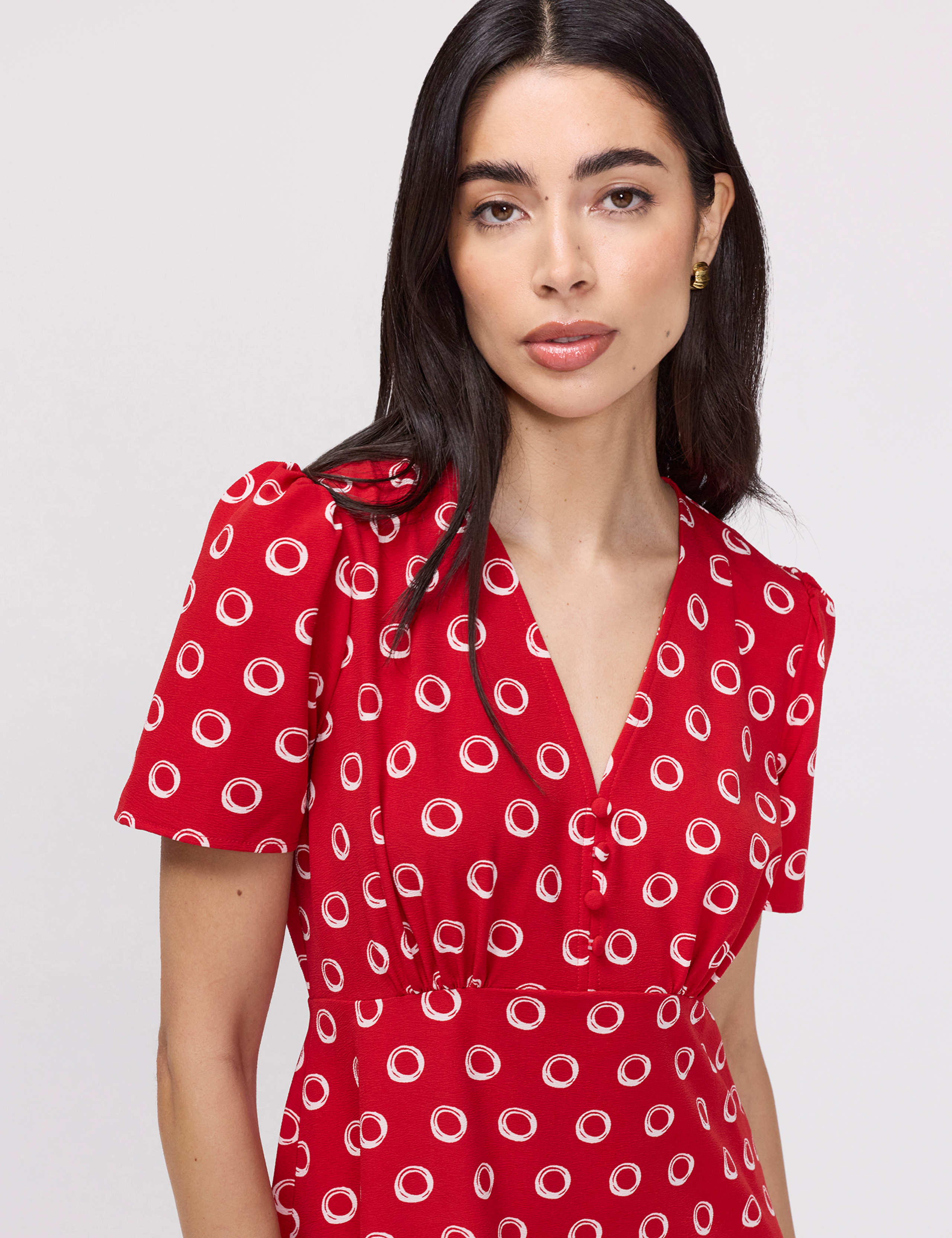 Printed V-Neck Midi Tea Dress 4 of 8