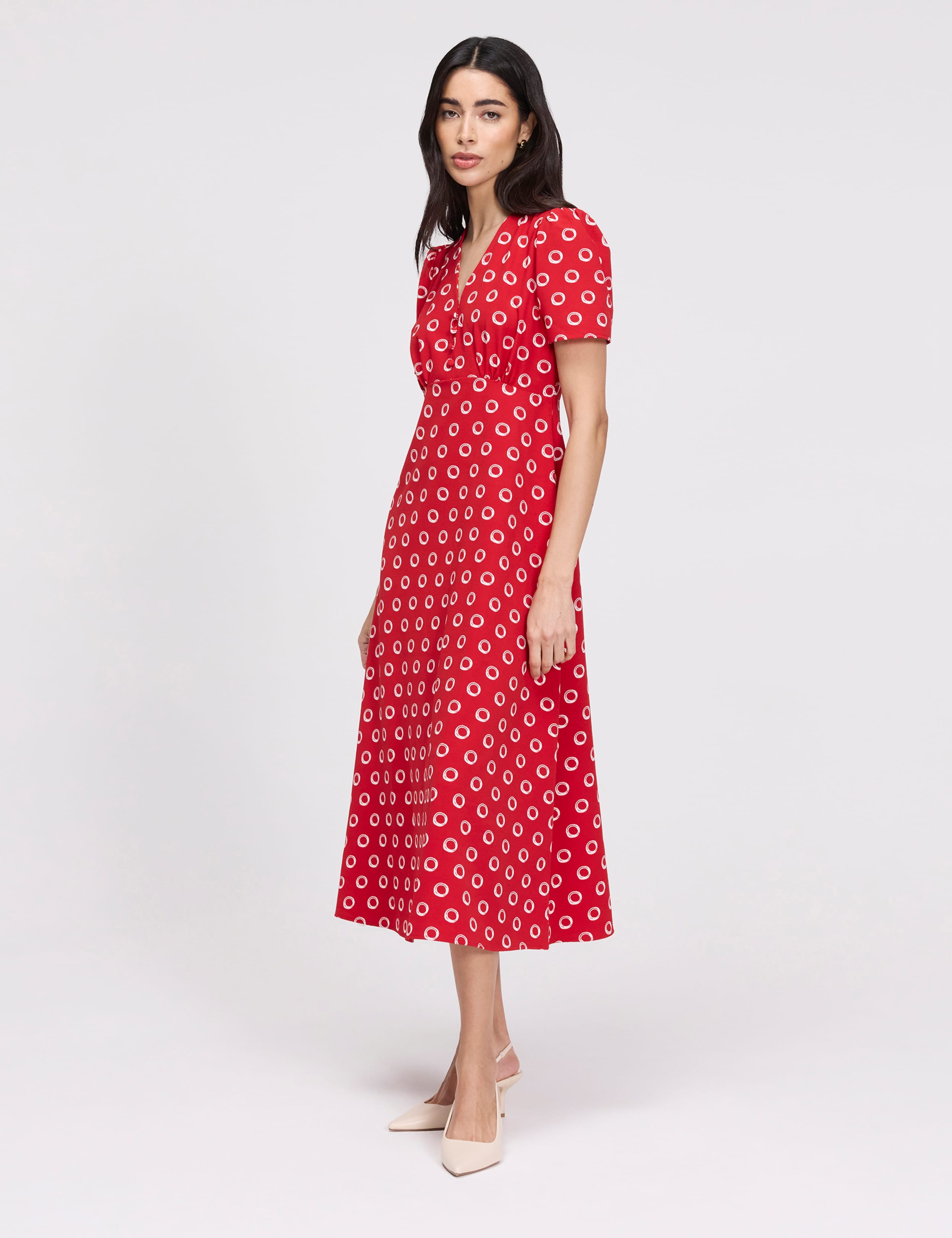 Printed V-Neck Midi Tea Dress 7 of 8