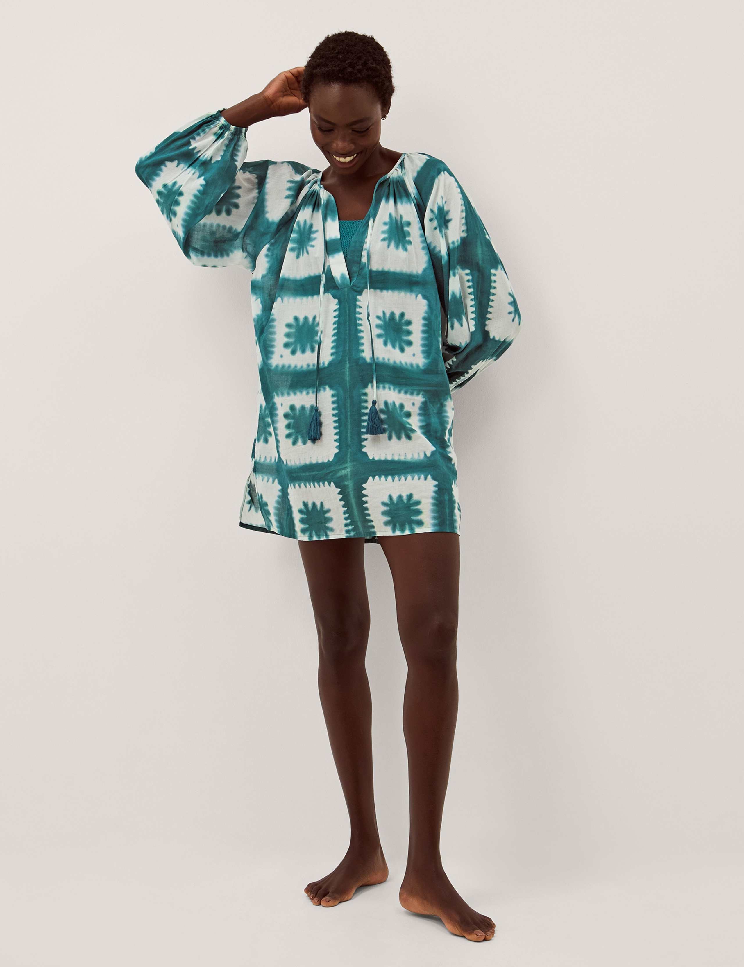 Pure Cotton Printed V-Neck Maxi Kaftan 1 of 5