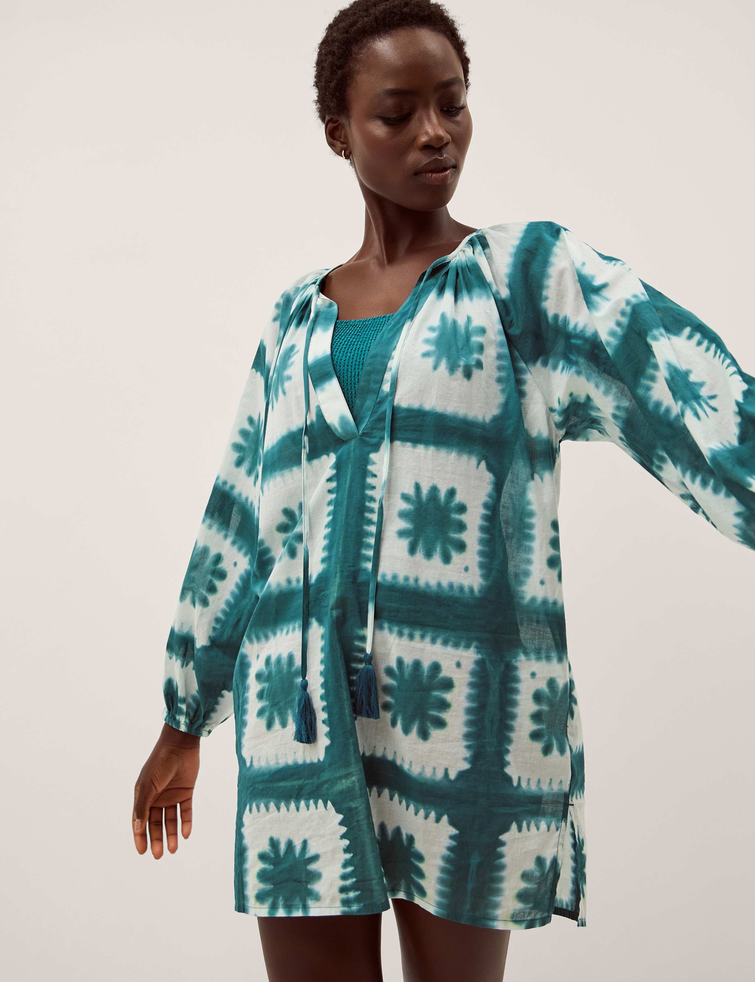 Pure Cotton Printed V-Neck Maxi Kaftan 5 of 5