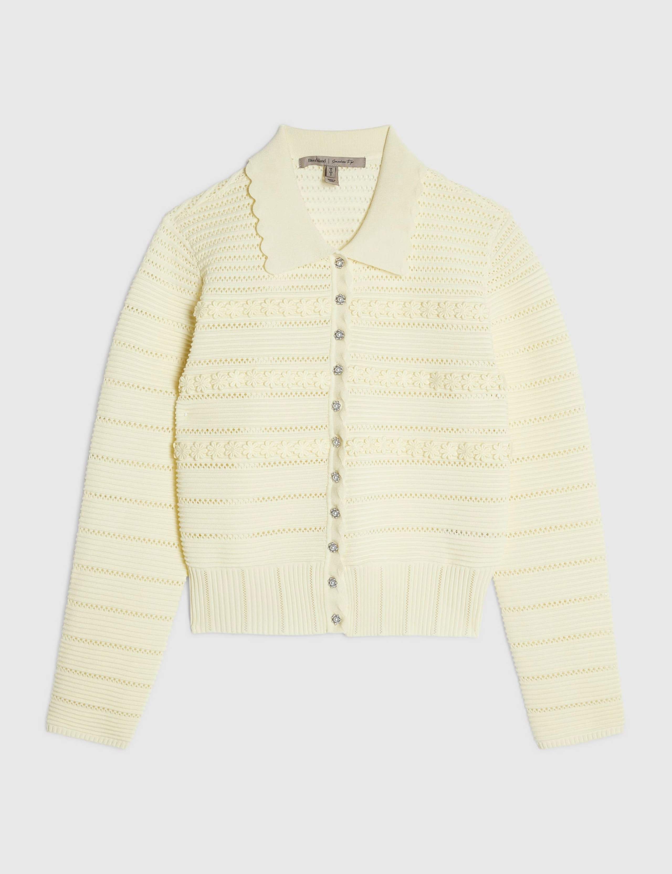 Pointelle Daisy Collared Fitted Cardigan 4 of 6